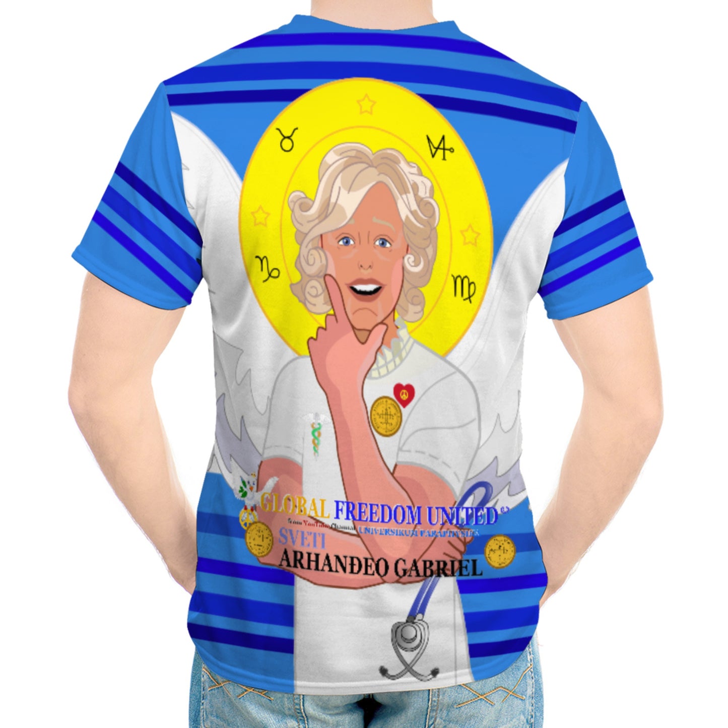 Men´s T-shirt GLOBAL FREEDOM UNITED© Archangel Gabriel Croatia Deep Blue