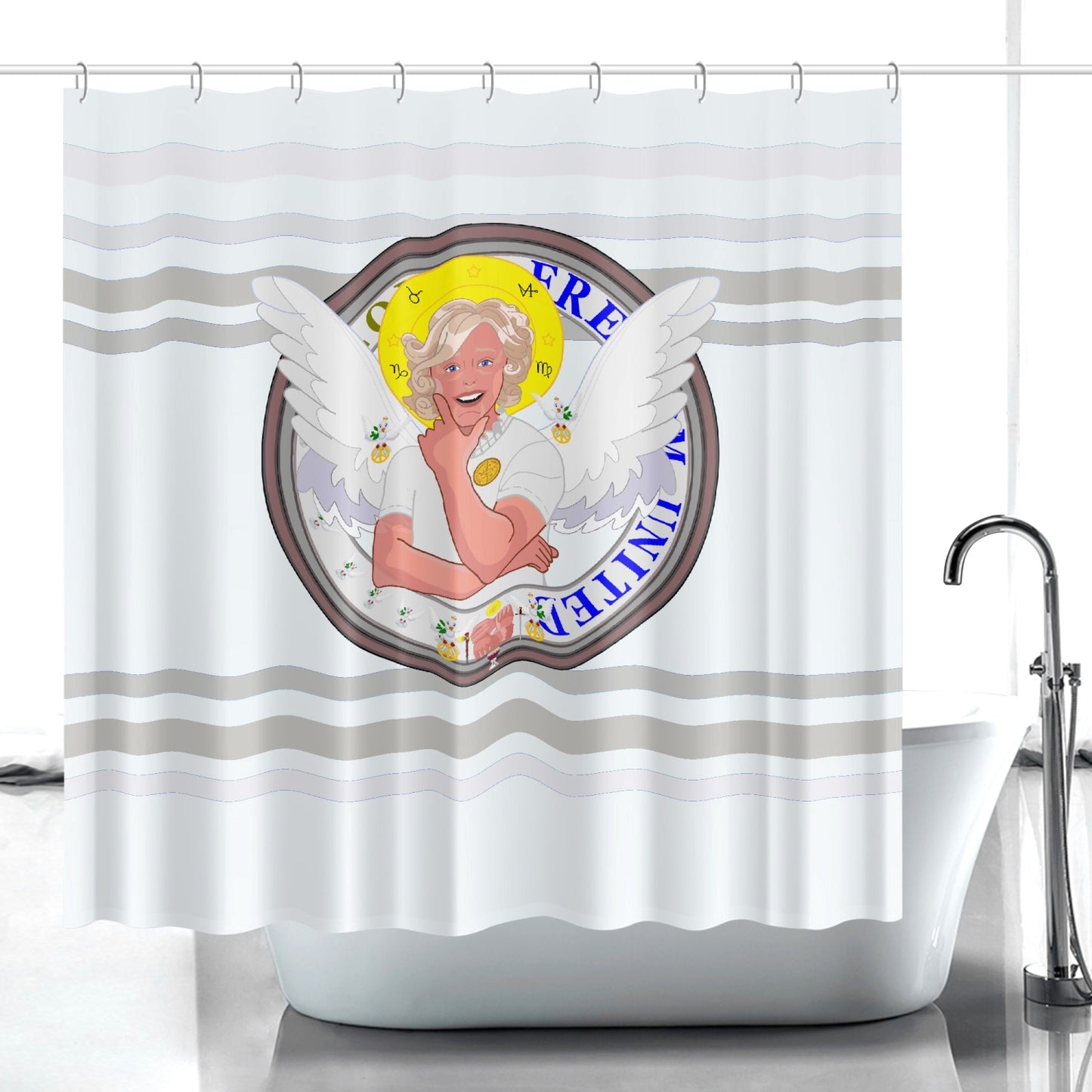 Quick-drying Shower Curtain GLOBAL FREEDOM UNITED© ARCHANGEL GABRIEL Wight