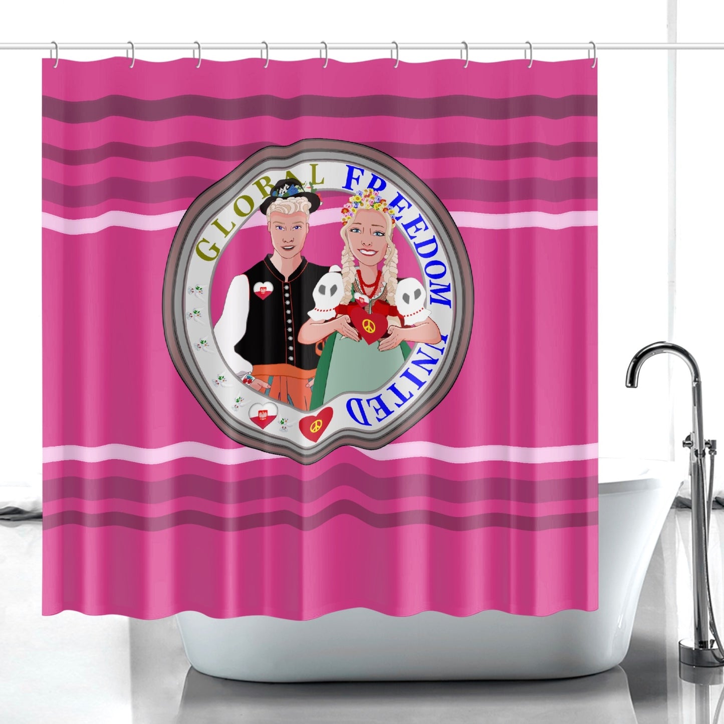 GLOBAL FREEDOM UNITED© Couple Poland Pink2 - Quick-drying Shower Curtain
