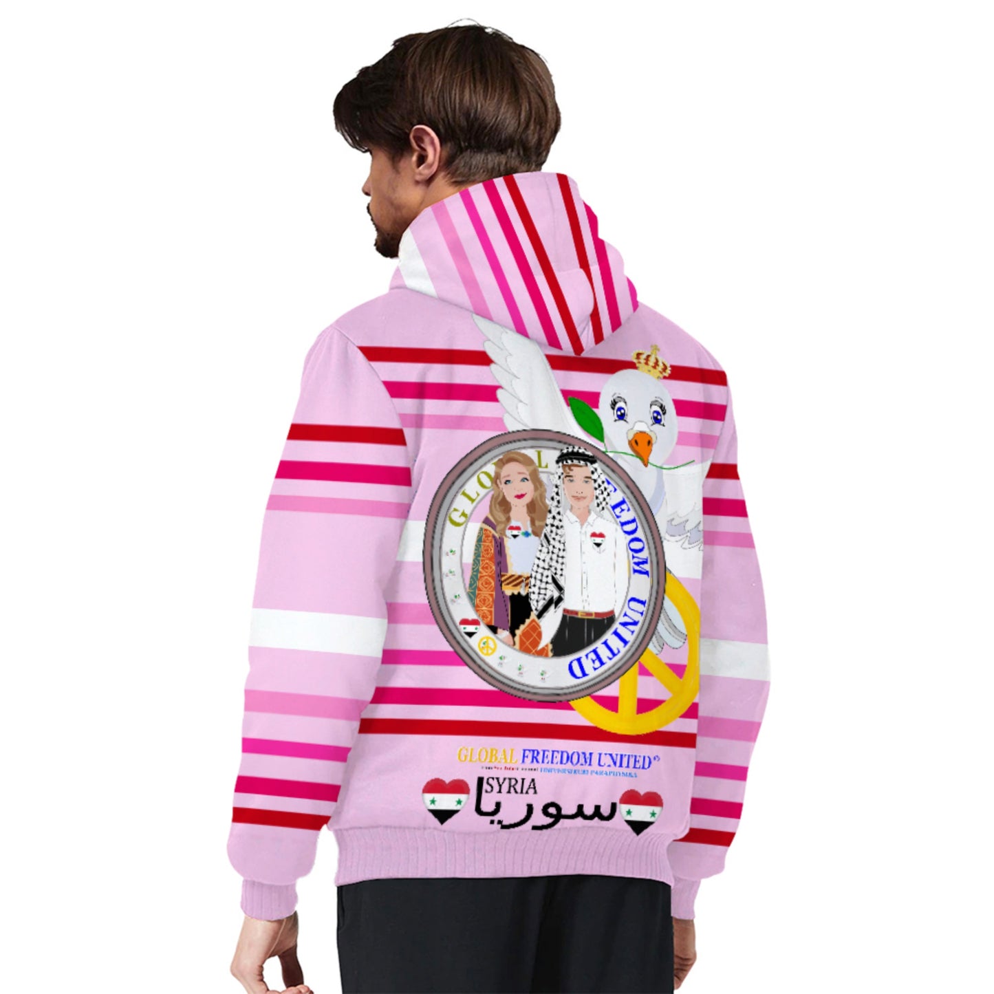 Plush Hoodie GLOBAL FREEDOM UNITED© Couple Syria Pink1
