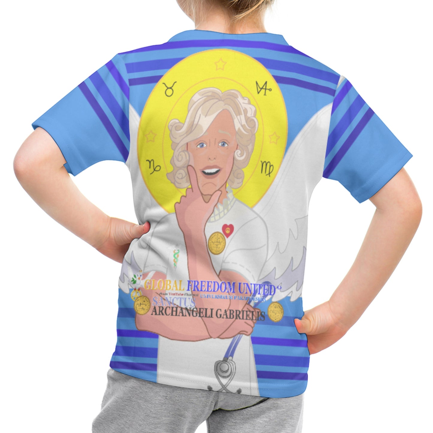 Kid´s T-shirt 2 GLOBAL FREEDOM UNITED© Archangel Gabriel Latin Deep Blue