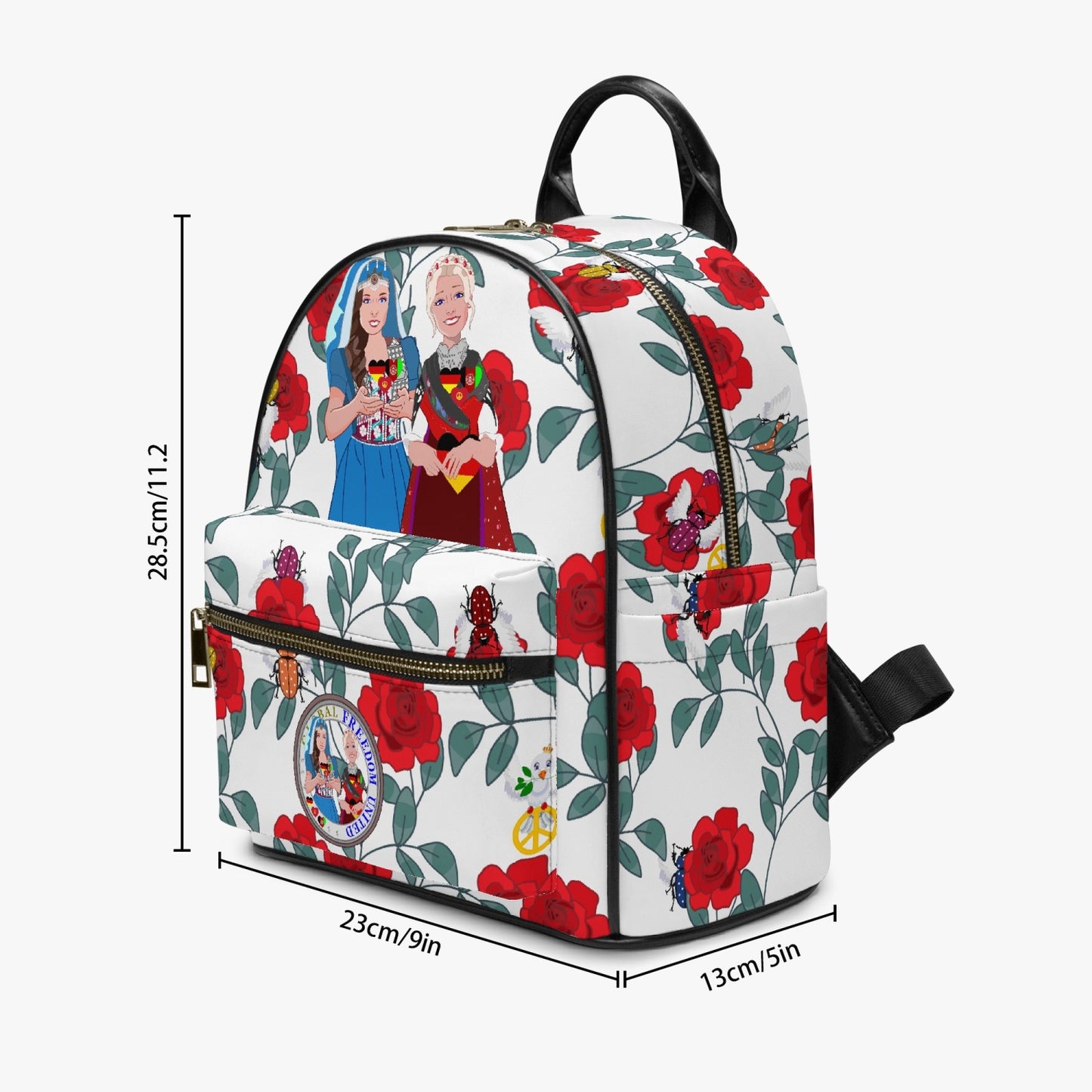 GLOBAL FREEDOM UNITED© Women Afghanistan & Germany Red Roses - All Over Printed PU Backpack