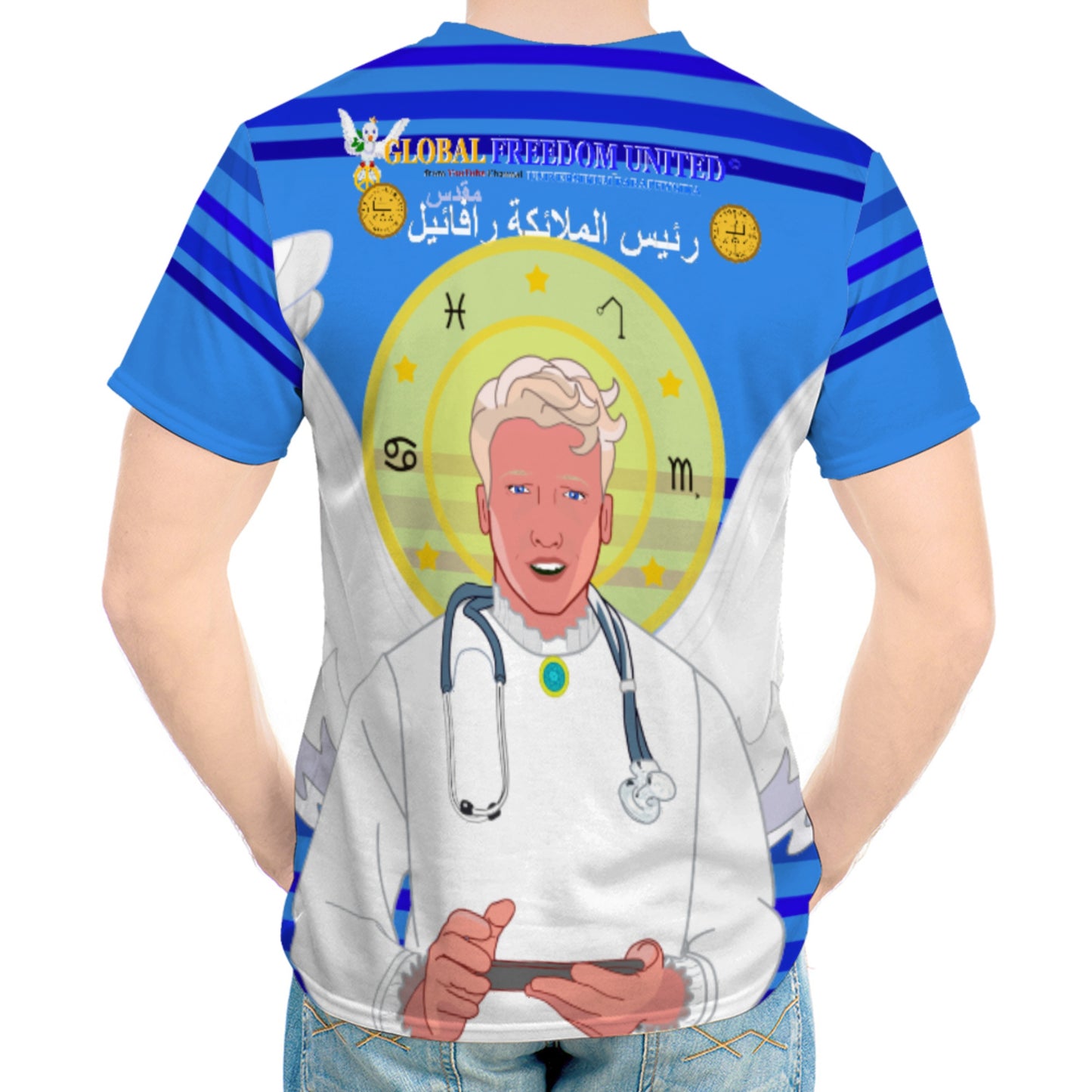 Men´s T-Shirt GLOBAL FREEDOM UNITED© Archangel Rafael Arabic Deep Blue
