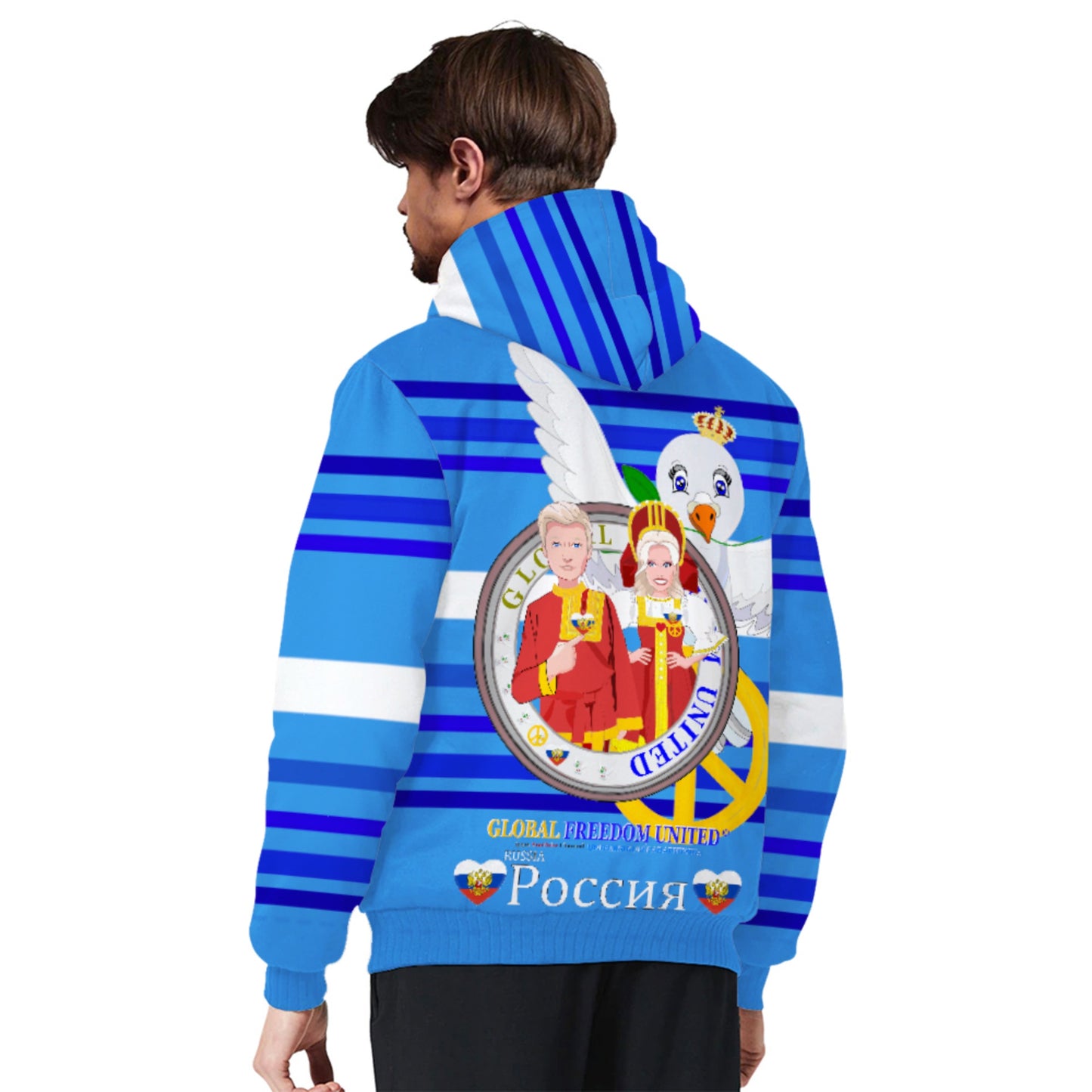 Plush Hoodie GLOBAL FREEDOM UNITED© Couple Russia Deep Blue