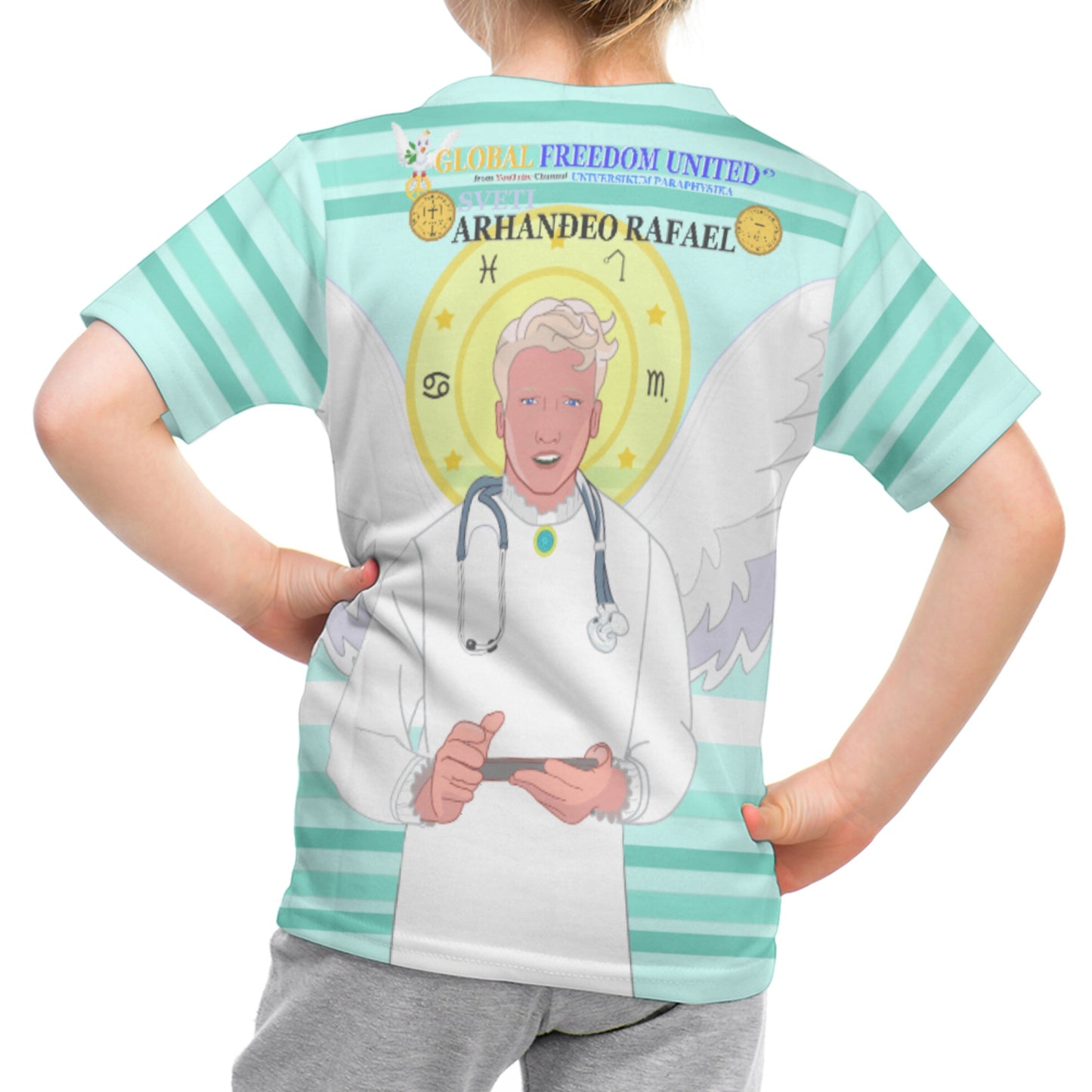 Kid´s T-shirt GLOBAL FREEDOM UNITED© Archangel Rafael Croatia Light Green