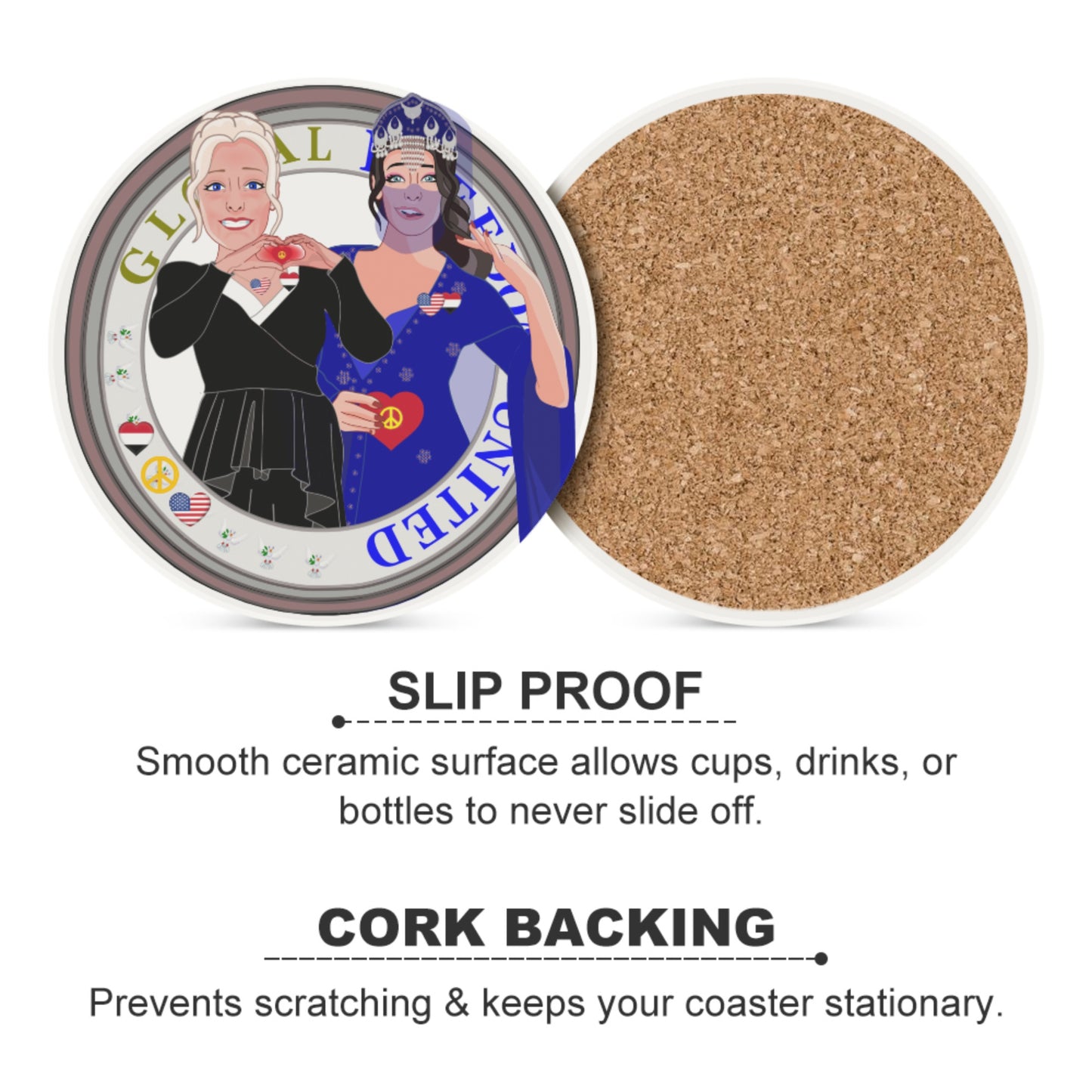 Ceramic Car Coaster GLOBAL FREEDOM UNITED© Women Yemen & USA