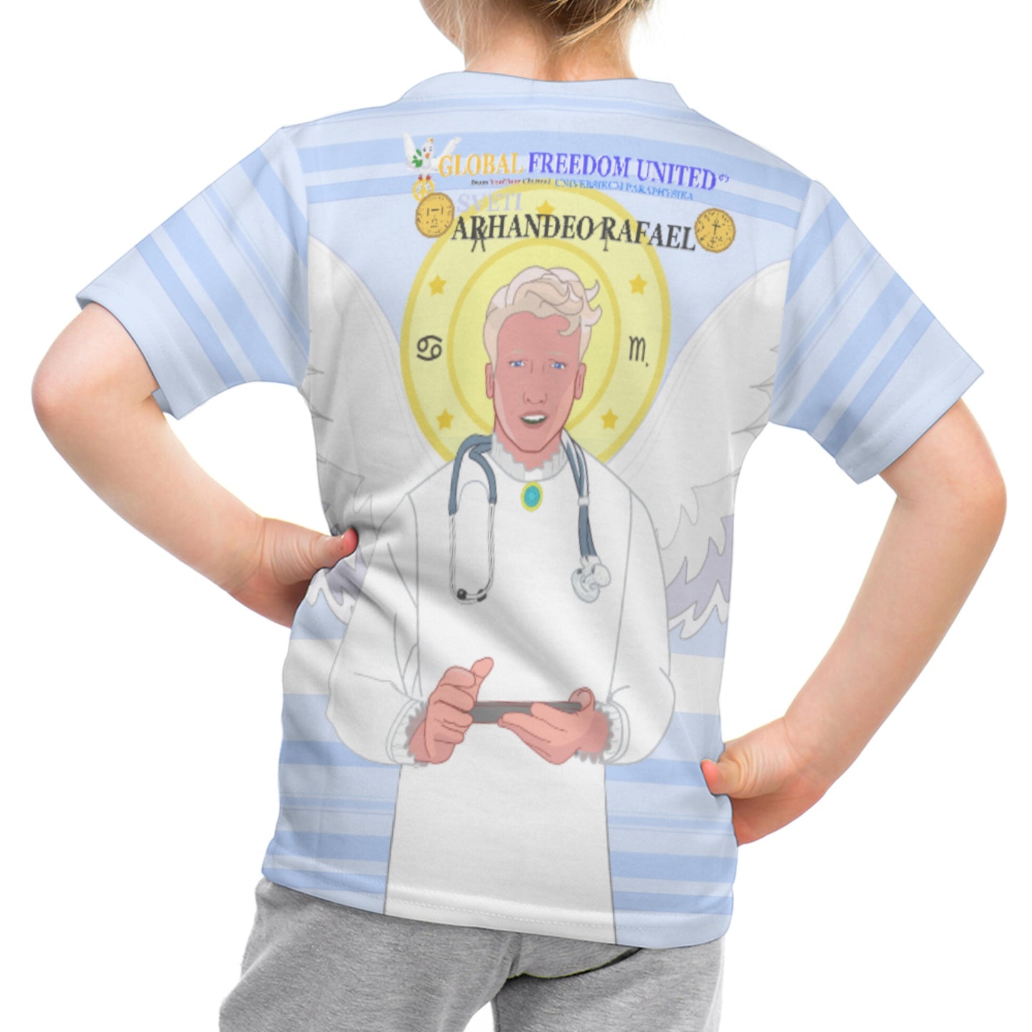 Kid´s T-shirt GLOBAL FREEDOM UNITED© Archangel Rafael Croatia Light Blue