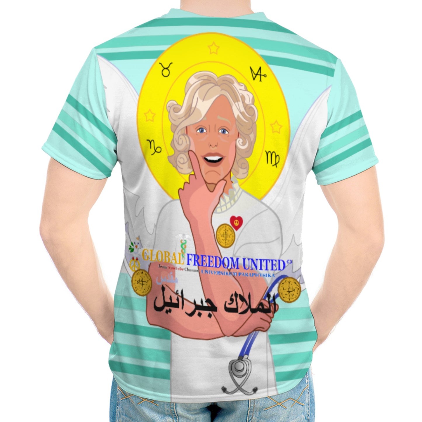 Men´s T-shirt GLOBAL FREEDOM UNITED© Archangel Gabriel Arabic Light Green