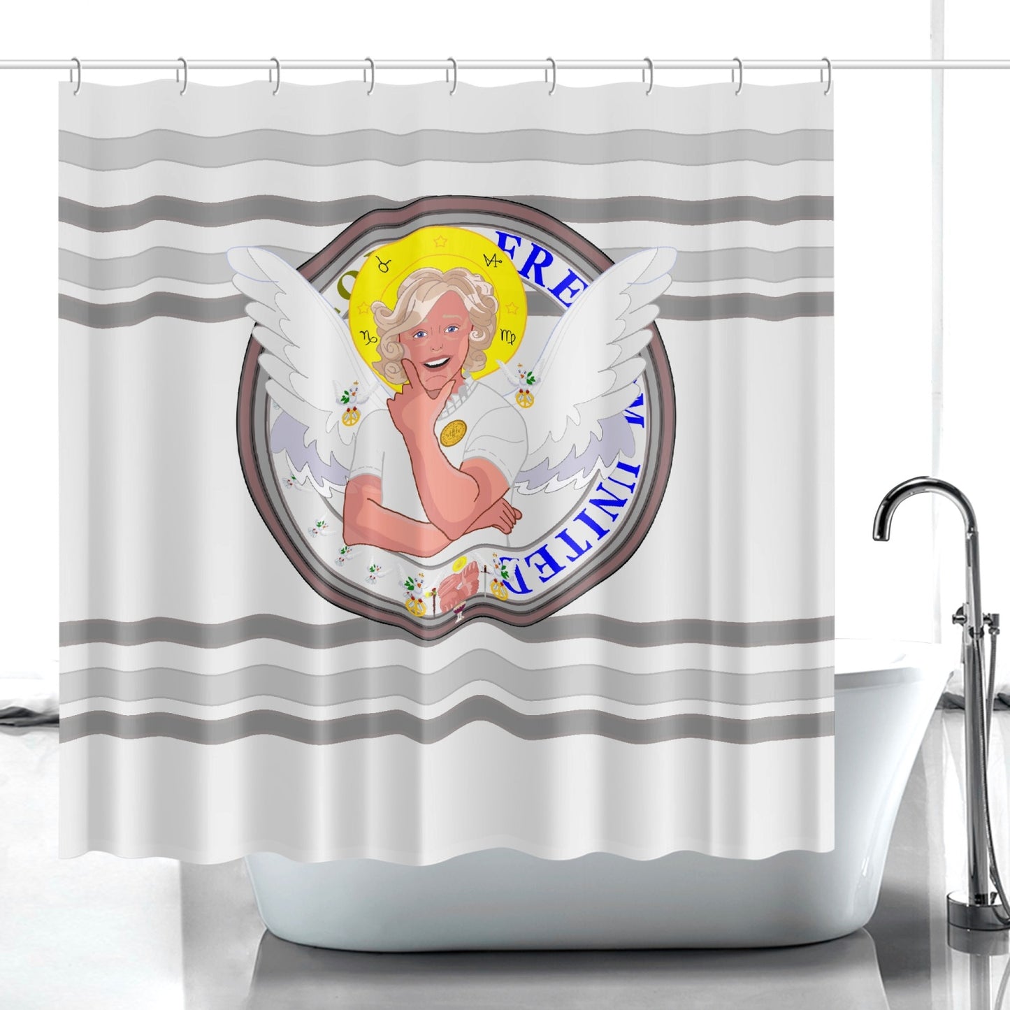 Quick-drying Shower Curtain GLOBAL FREEDOM UNITED© ARCHANGEL GABRIEL Grey