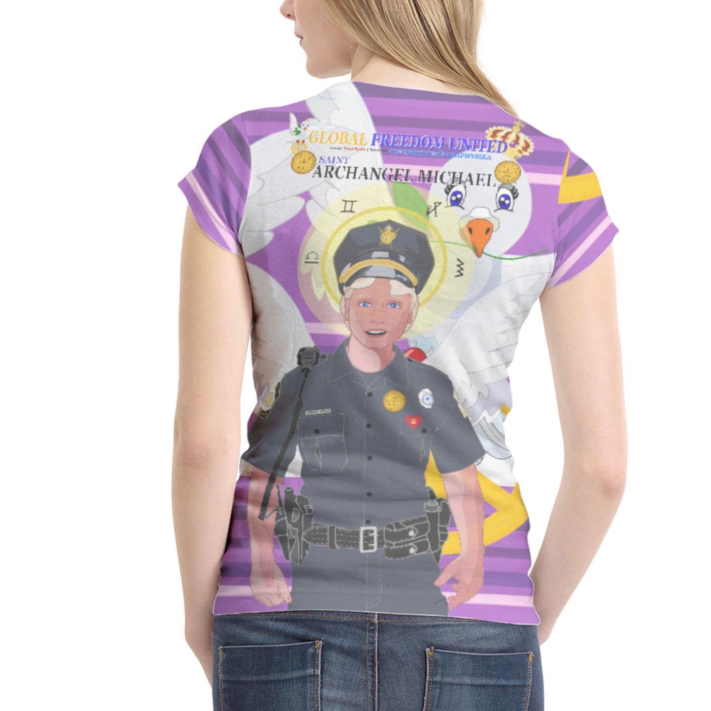 Women´s T-shirt 1 GLOBAL FREEDOM UNITED© Archangel Michael As Policemen Lilac