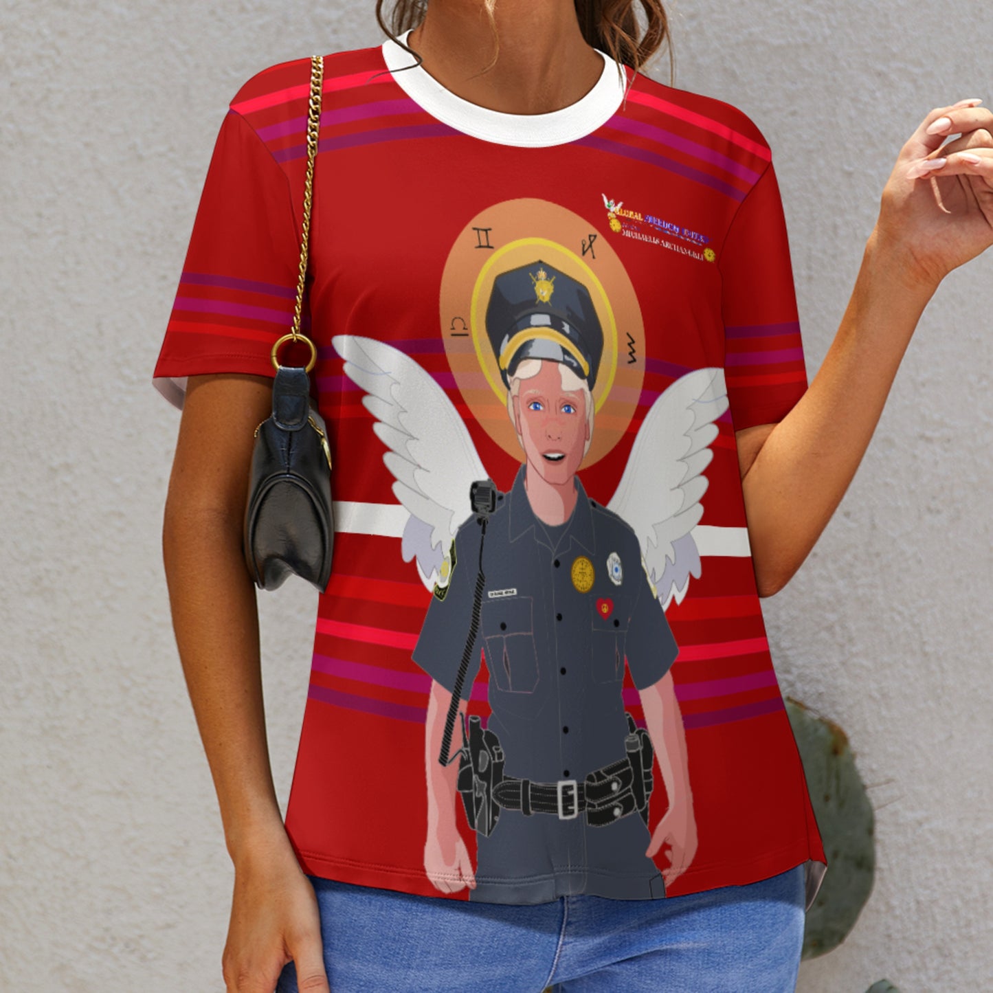 Women´s T-shirt Global Freedom United© Archangel Michael In Latin V4 Red