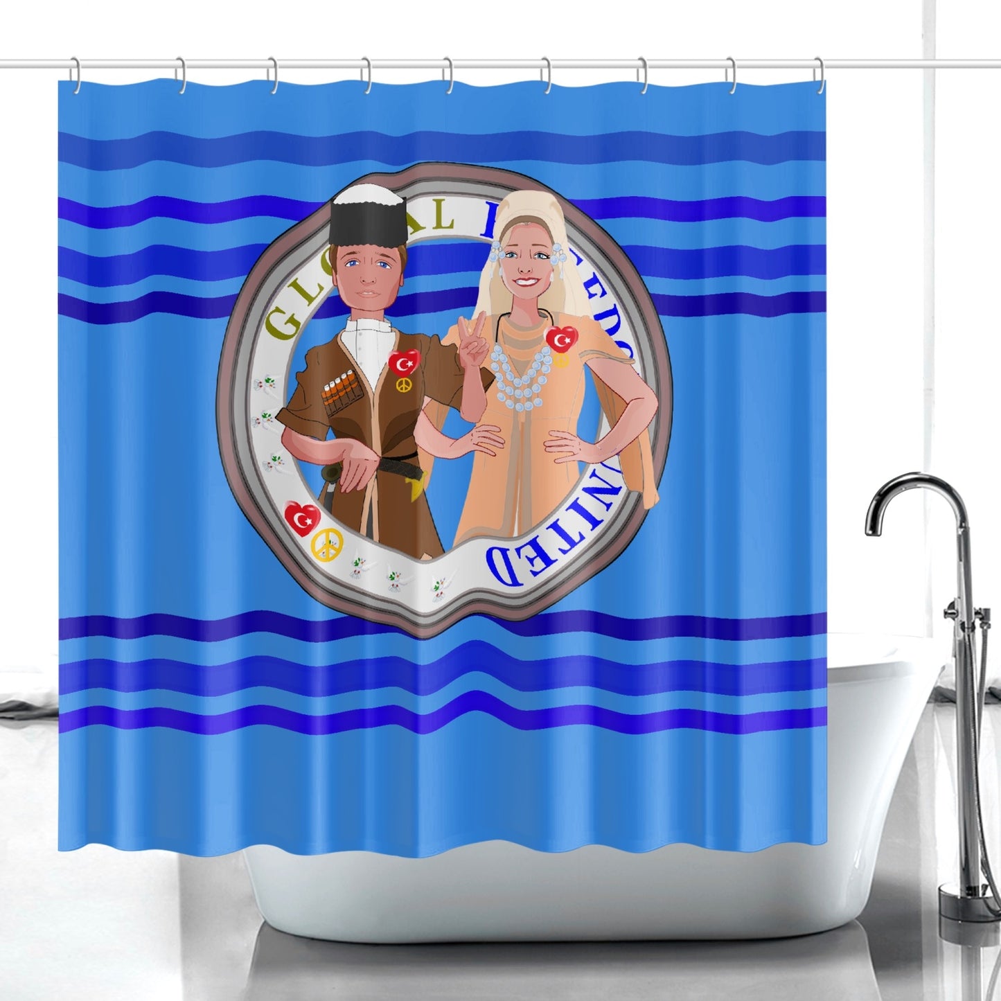 GLOBAL FREEDOM UNITED© Couple Turkey Deep Blue - Quick-drying Shower Curtain
