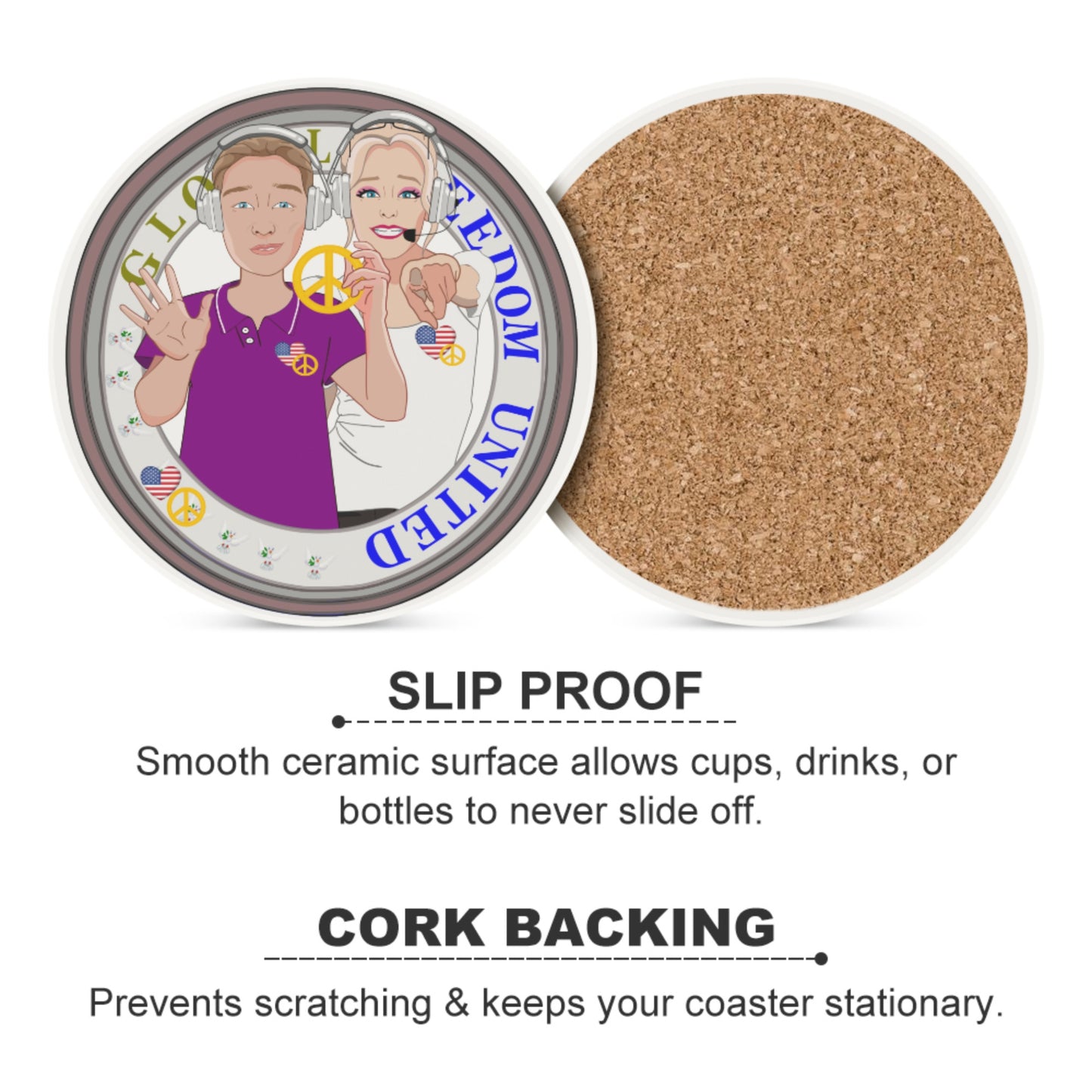 Ceramic Coasters Global Freedom United© Couple Usa Wight American