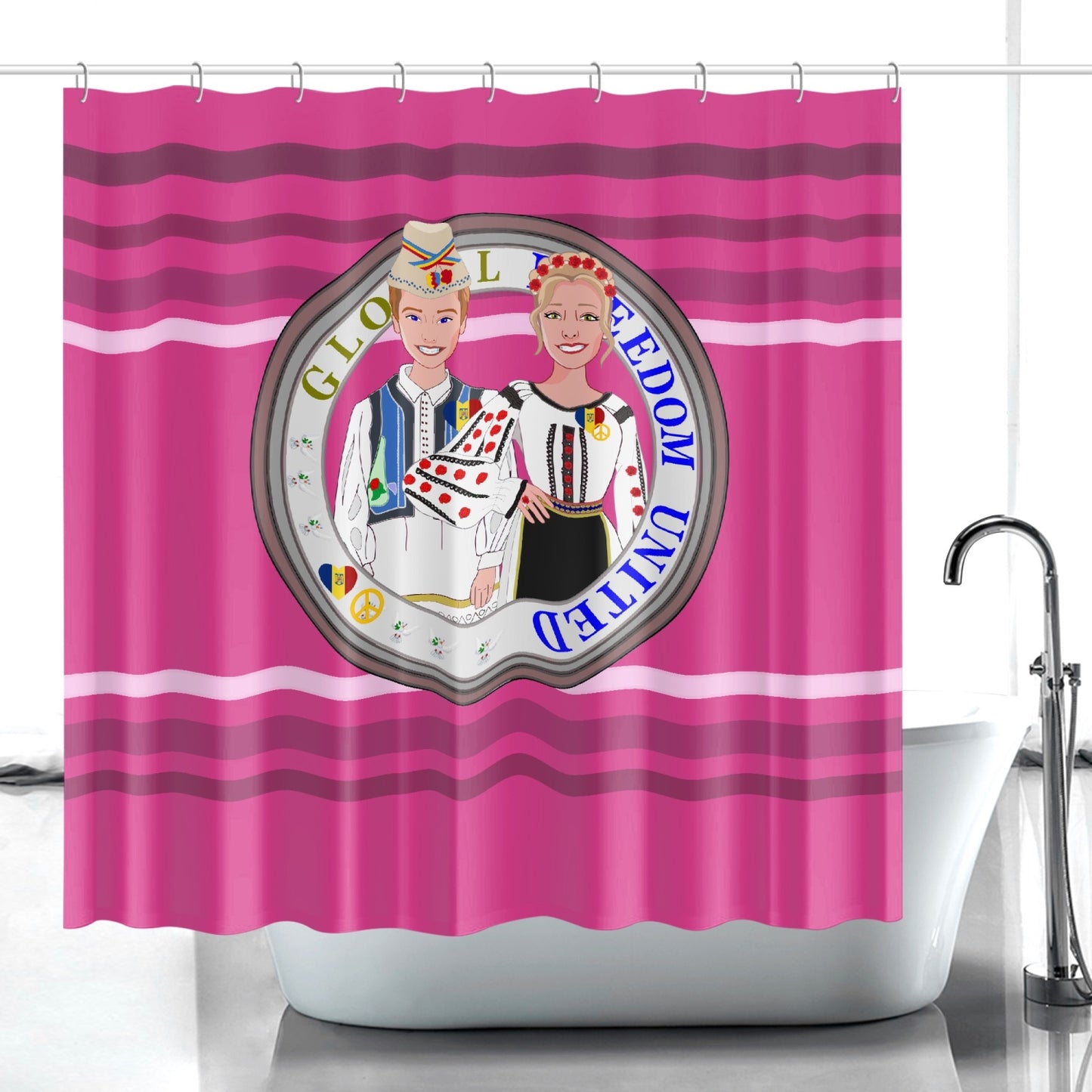 GLOBAL FREEDOM UNITED© Couple Romania Pink2 - Quick-drying Shower Curtain
