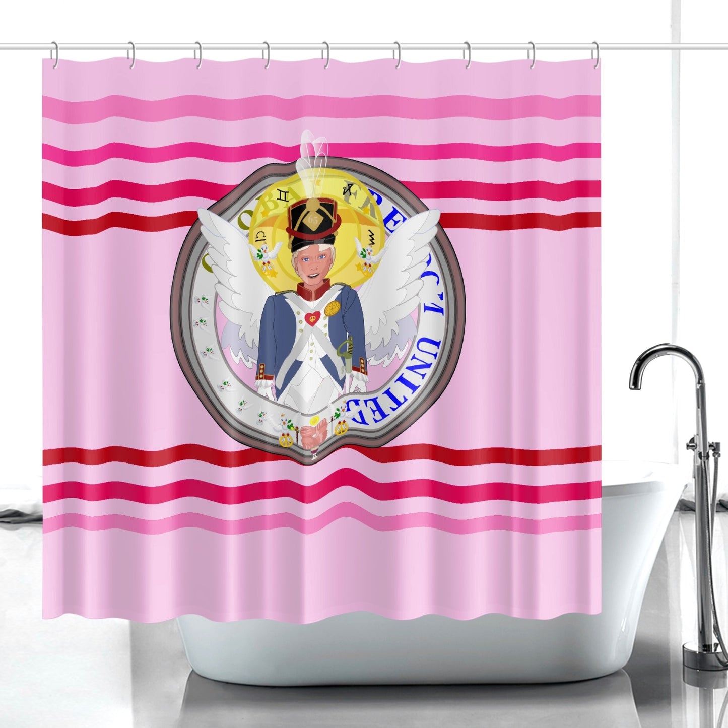 Quick-drying Shower Curtain GLOBAL FREEDOM UNITED© Archangel Michael Version 3 Pink1