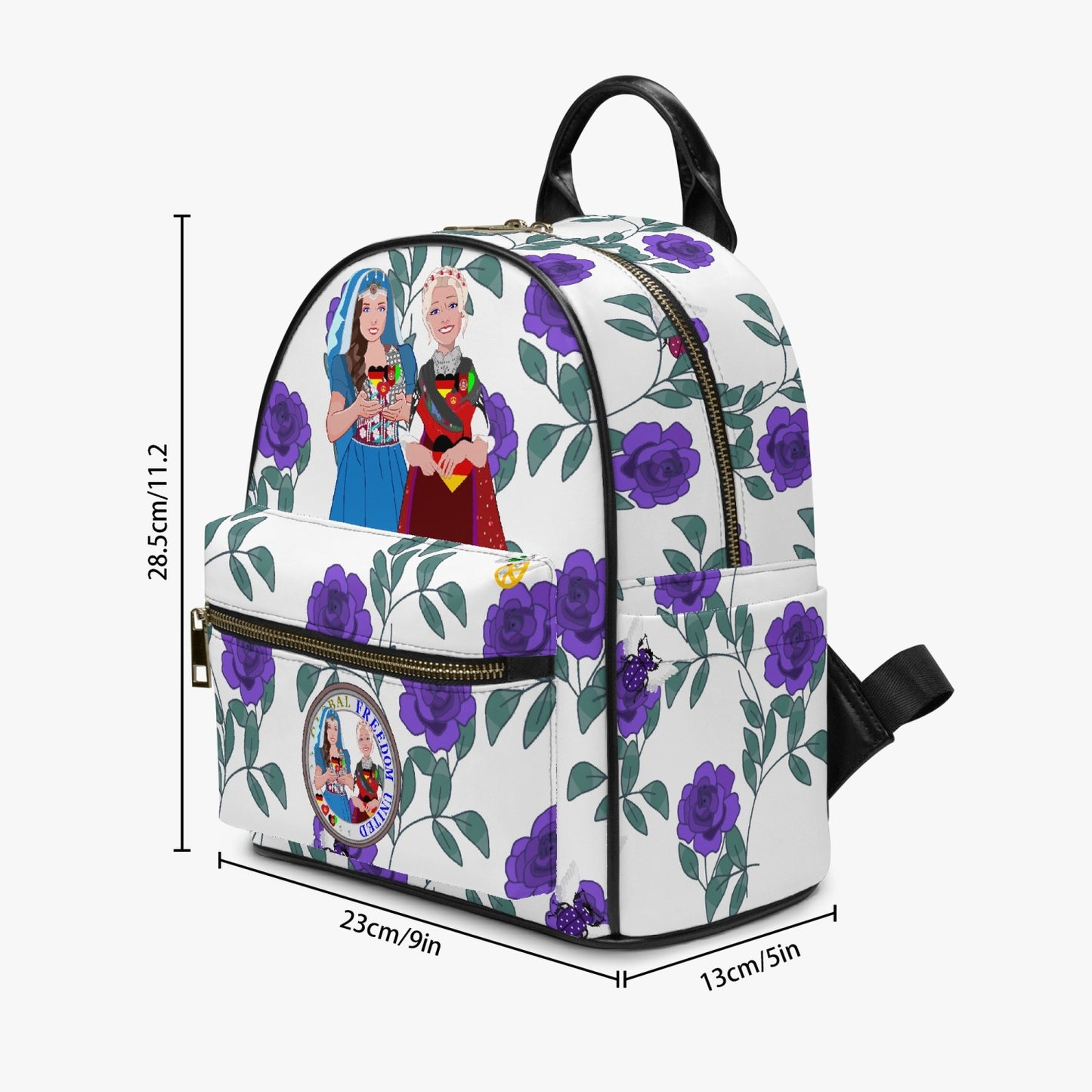 GLOBAL FREEDOM UNITED© Women Afghanistan & Germany Lilac Roses - All Over Printed PU Backpack