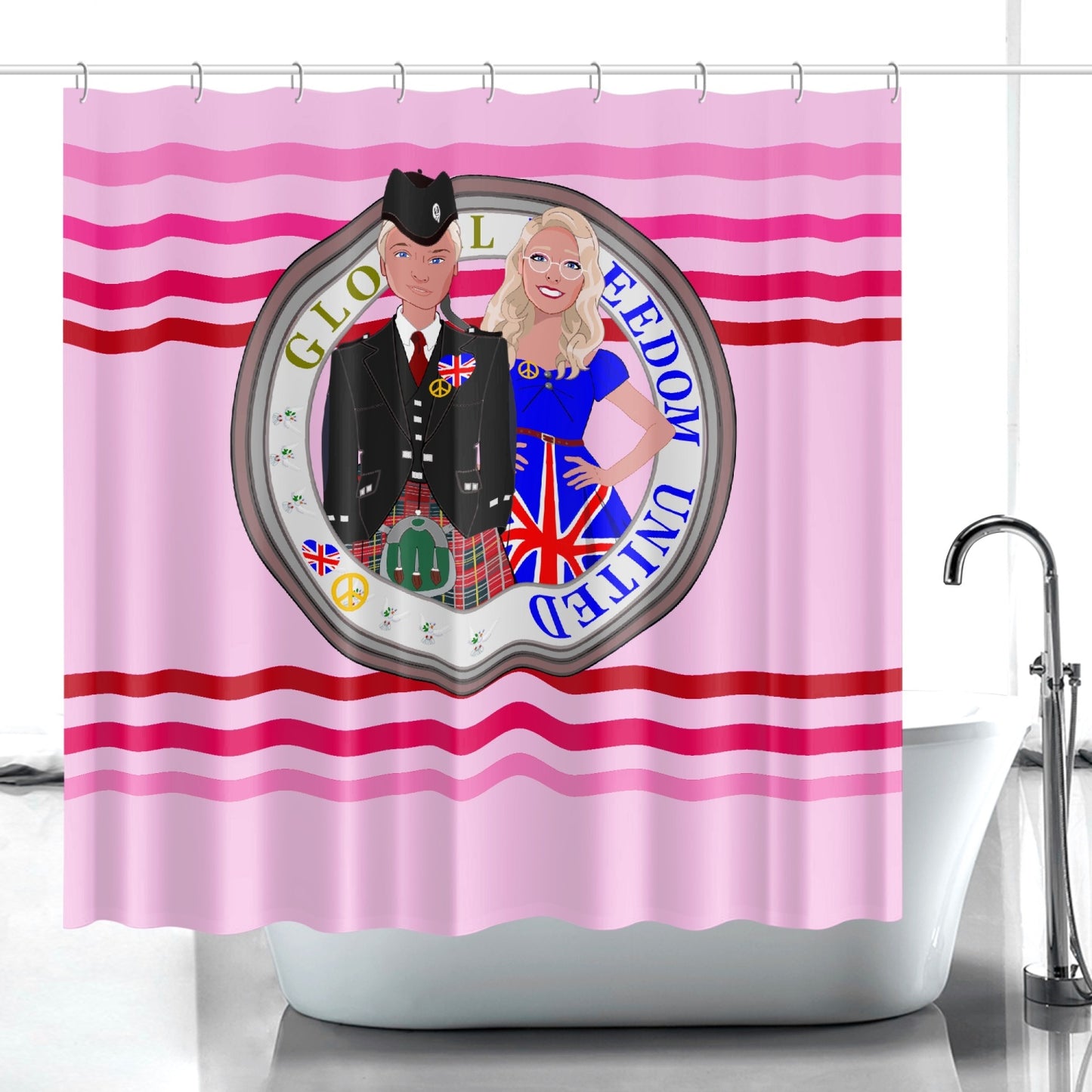 GLOBAL FREEDOM UNITED© Couple England Pink1 - Quick-drying Shower Curtain