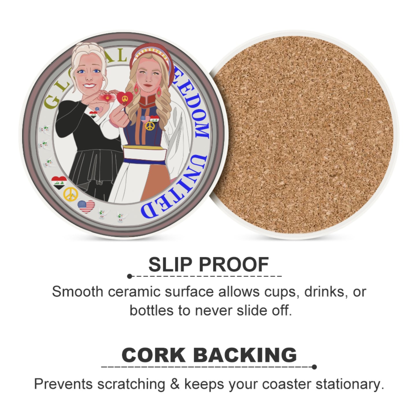 Ceramic Coaster GLOBAL FREEDOM UNITED© Women Iraq & USA
