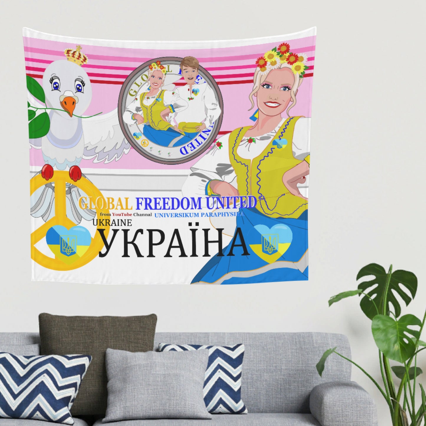 Tapestry GLOBAL FREEDOM UNITED© Couple Ukrain Pink1