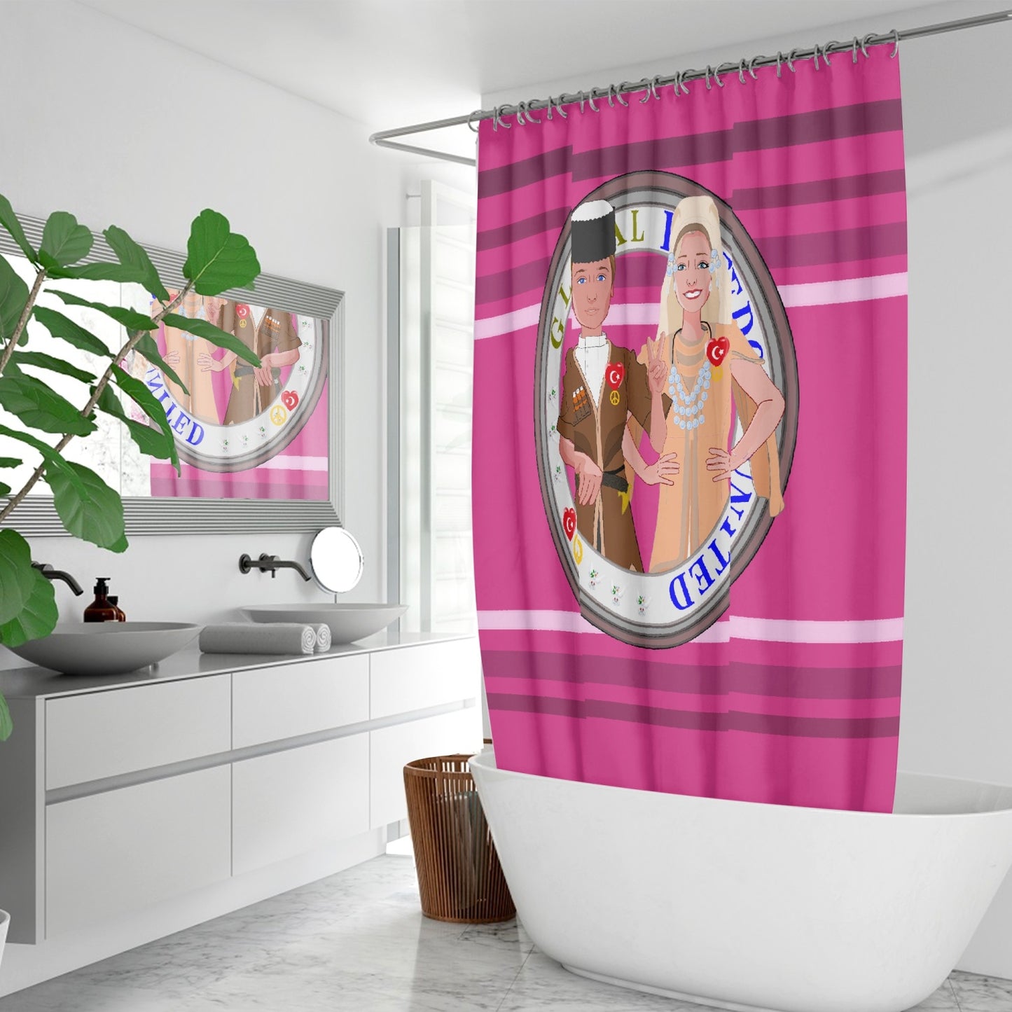 GLOBAL FREEDOM UNITED© Couple Turkey Pink2 - Quick-drying Shower Curtain