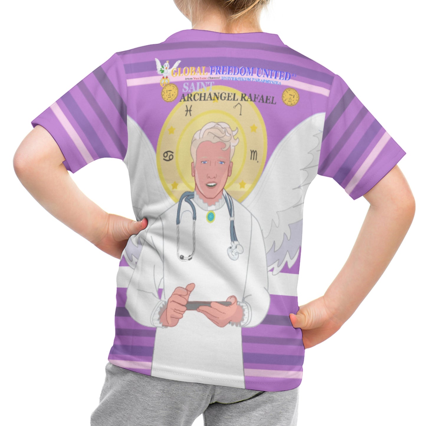 Kid´s T-shirt GLOBAL FREEDOM UNITED© Archangel Rafael English Lilac