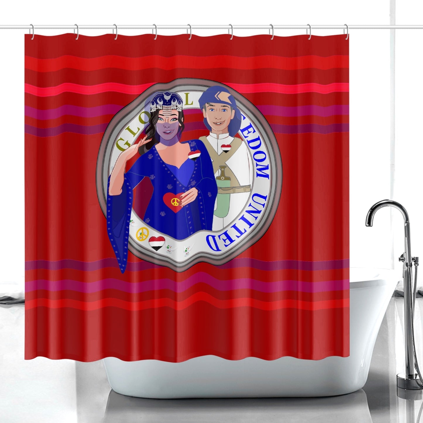 GLOBAL FREEDOM UNITED© Couple Yemen Red - Quick-drying Shower Curtain