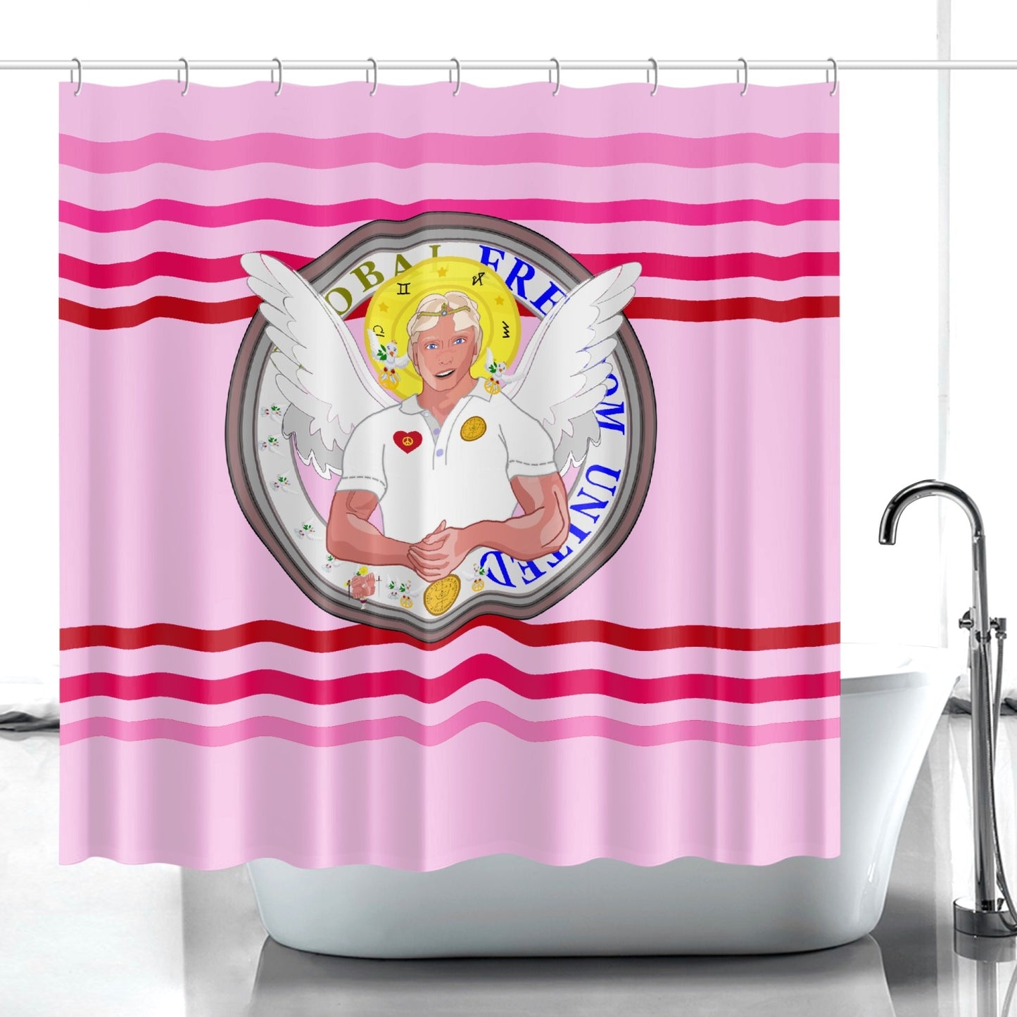 Quick-drying Shower Curtain GLOBAL FREEDOM UNITED© Archangel Michael Version 2 Pink1
