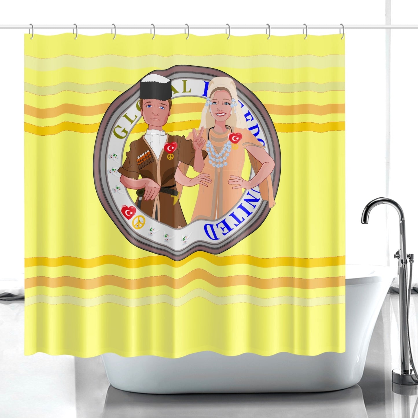 GLOBAL FREEDOM UNITED© Couple Turkey Yellow - Quick-drying Shower Curtain