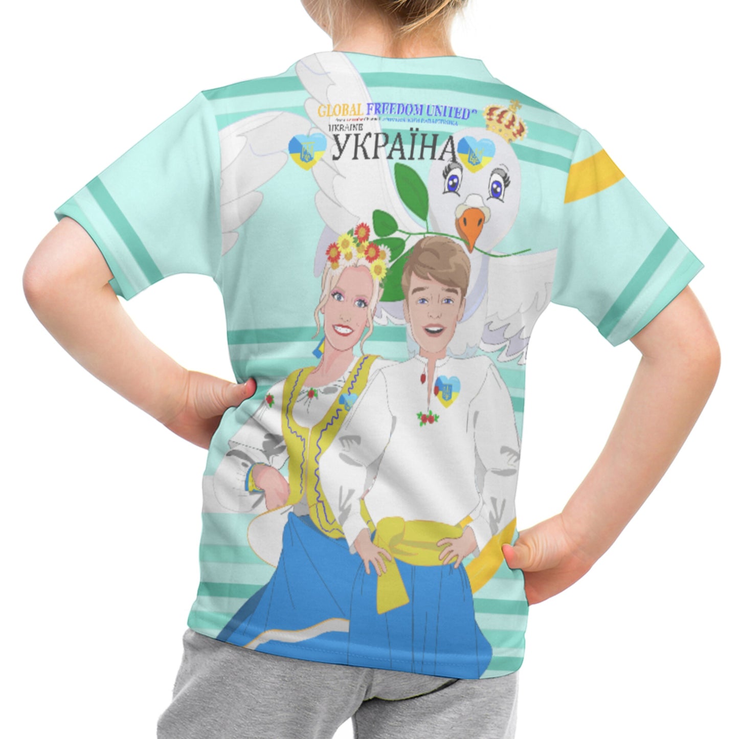 Kid´s T-shirt GLOBAL FREEDOM UNITED© Couple Ukrain Light Green