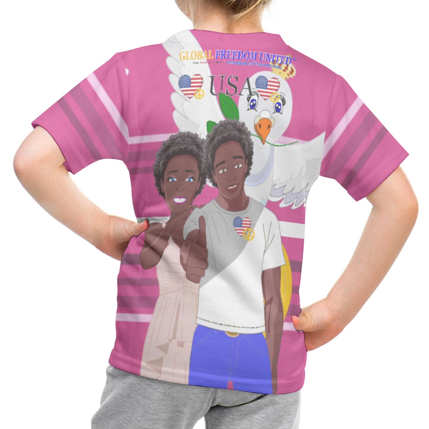 Kit´s T-Shirt GLOBAL FREEDOM UNITED© Couple USA Afro American Pink