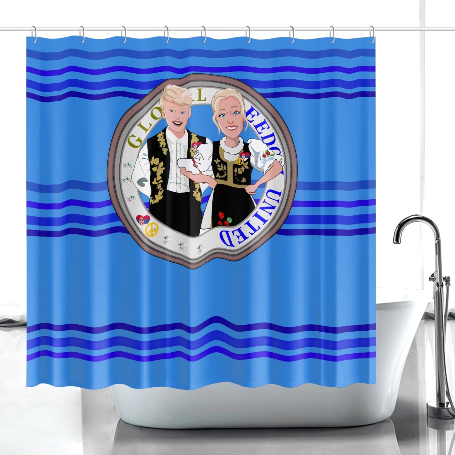Quick-drying Shower Curtain GLOBAL FREEDOM UNITED COUPLE EDITION SERBIA DEEP BLUE