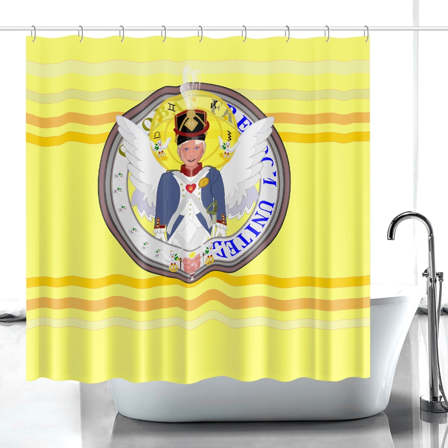 Quick-drying Shower Curtain GLOBAL FREEDOM UNITED© Archangel Michael Version 3 Yellow
