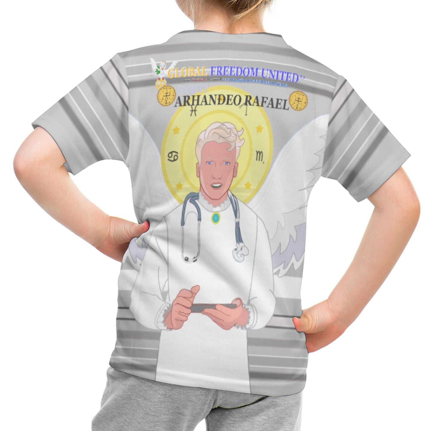 Kid´s T-shirt GLOBAL FREEDOM UNITED© Archangel Rafael Croatia Grey