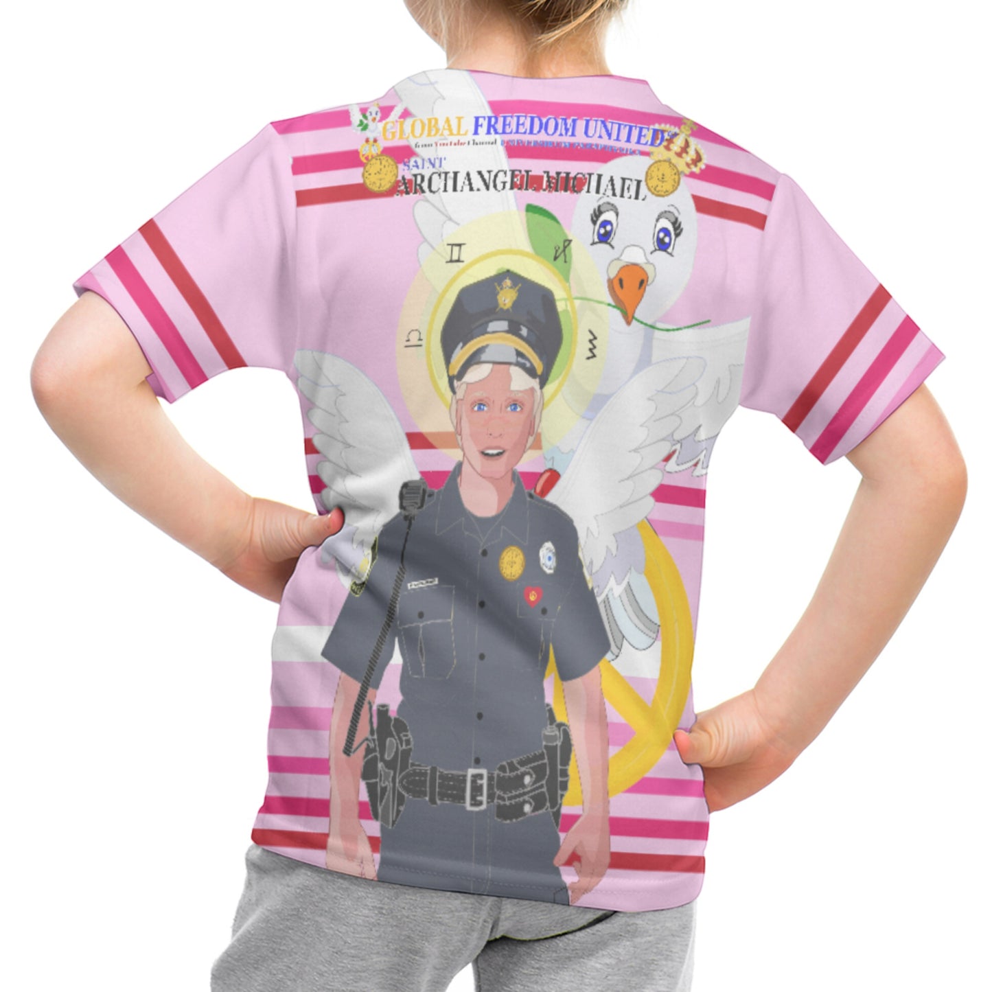 Childrens T-shirt GLOBAL FREEDOM UNITED© Archangel Michael As Policemen Pink1