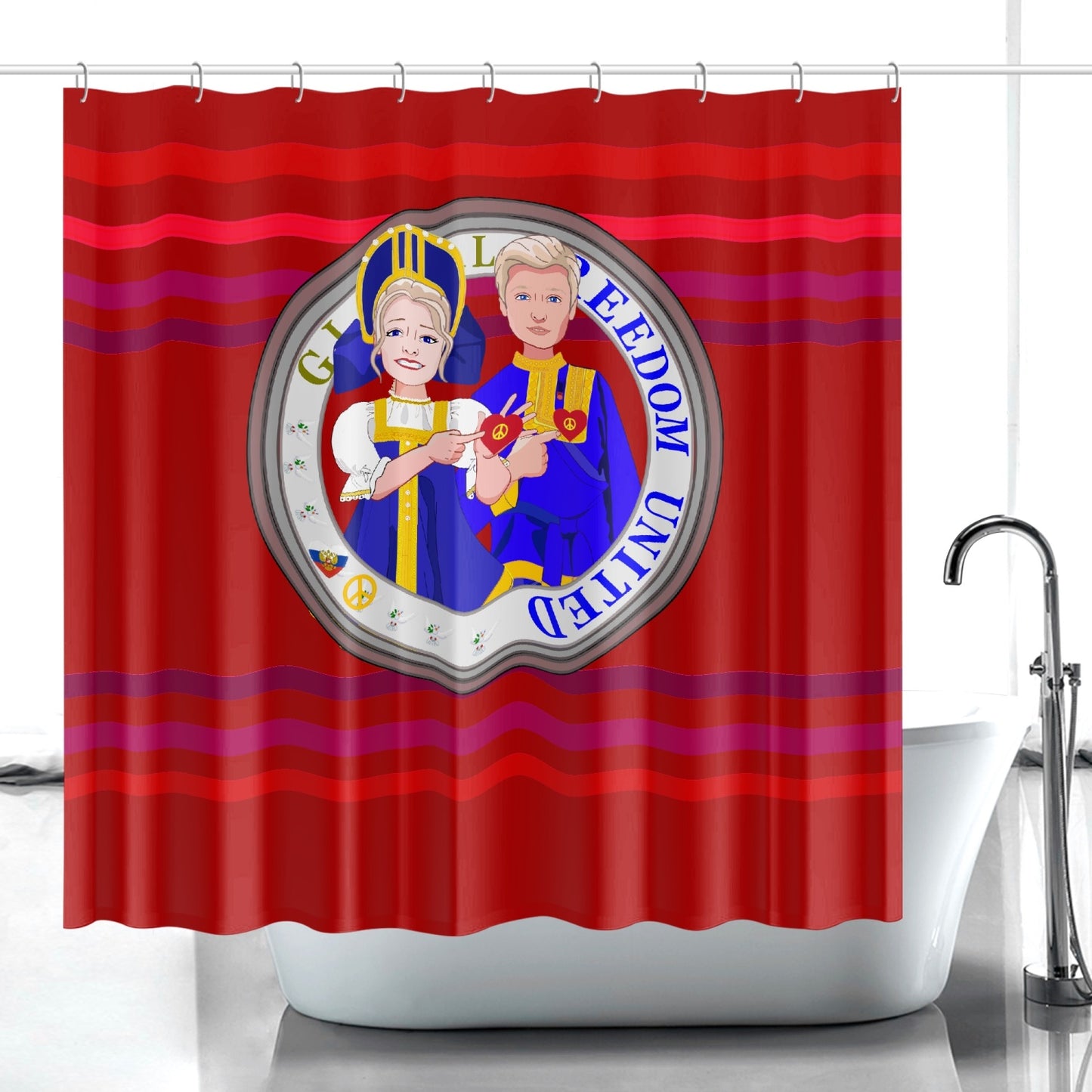 GLOBAL FREEDOM UNITED© Couple Russia Red - Quick-drying Shower Curtain