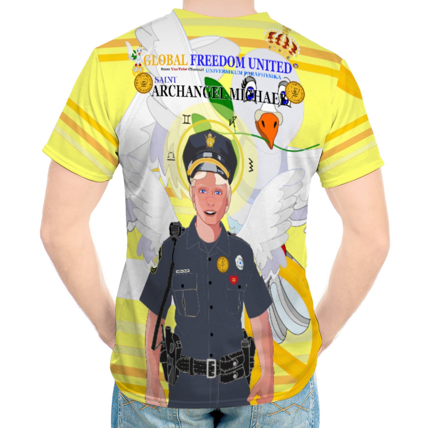 Men´s T-shirt GLOBAL FREEDOM UNITED© Archangel Michael As Policemen Yellow