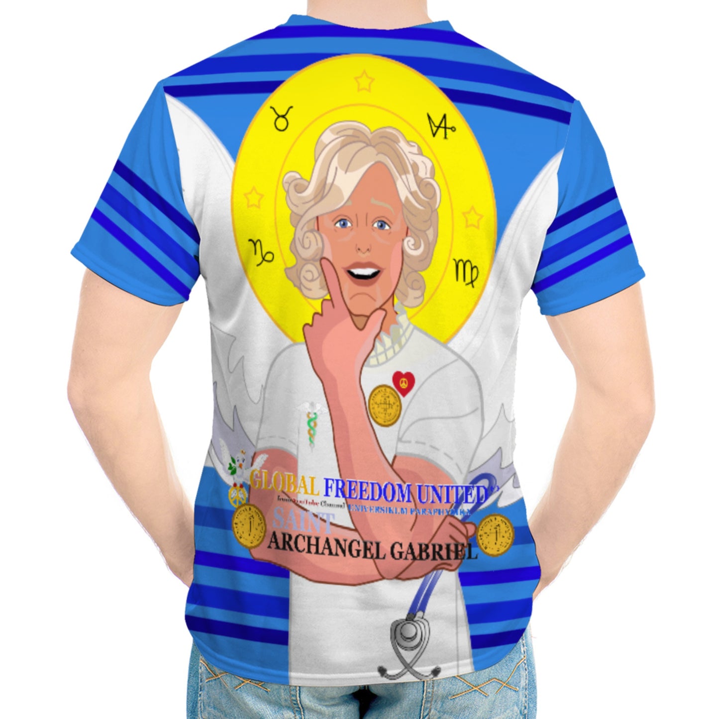 Men´s T-shirt GLOBAL FREEDOM UNITED© Archangel Gabriel English Deep Blue