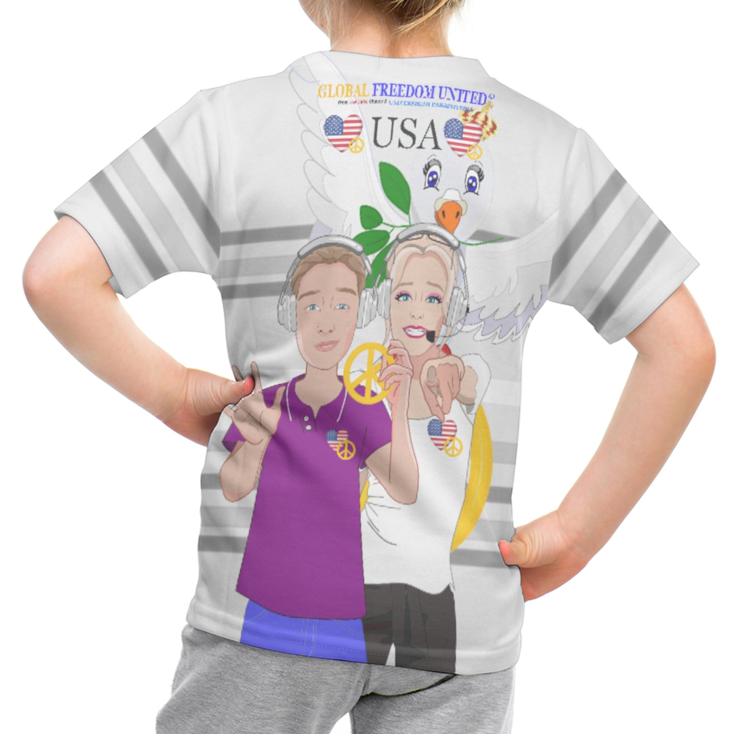Kit´s T-shirt GLOBAL FREEDOM UNITED© Couple USA Wight American Grey