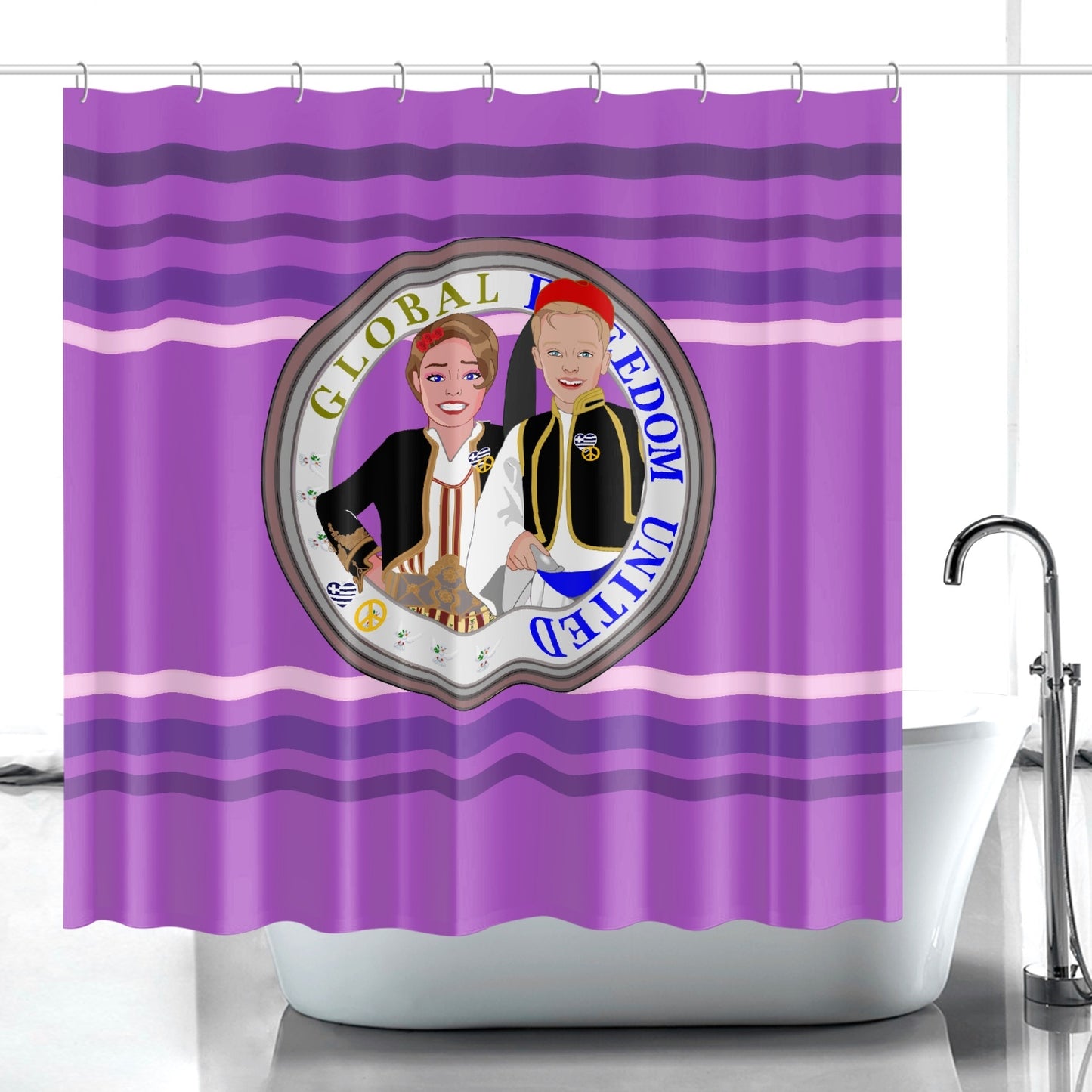 GLOBAL FREEDOM UNITED© Couple Greece Lilac Quick-drying Shower Curtain