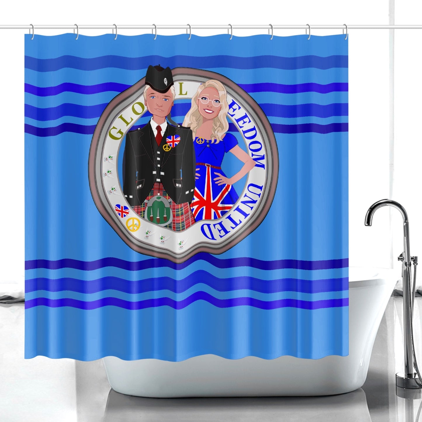 GLOBAL FREEDOM UNITED© Couple England Deep Blue - Quick-drying Shower Curtain