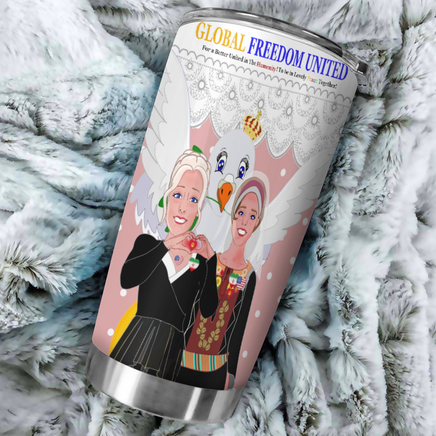 Tumbler GLOBAL FREEDOM UNITED© Women Iran & USA Pink1