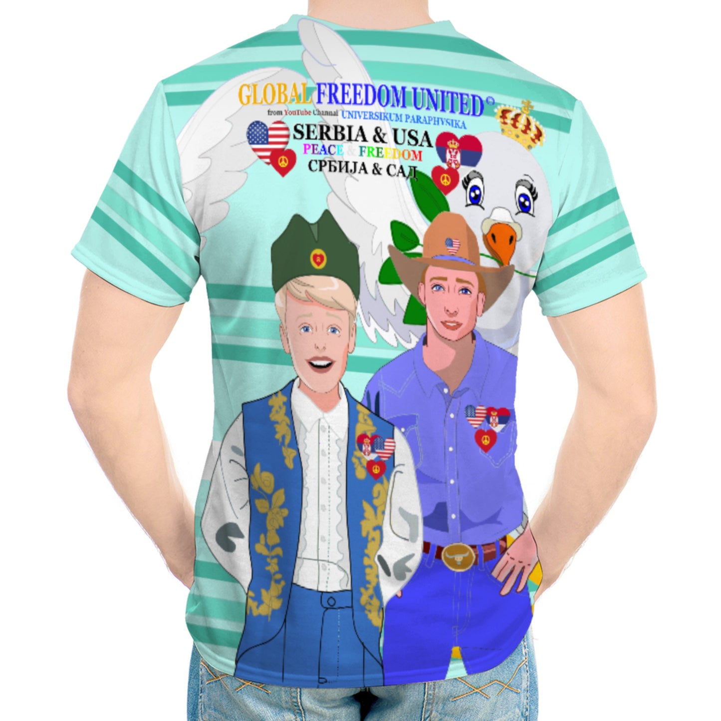 Men´s T-shirt 3 GLOBAL FREEDOM UNITED© Men Serbia & USA Light Green