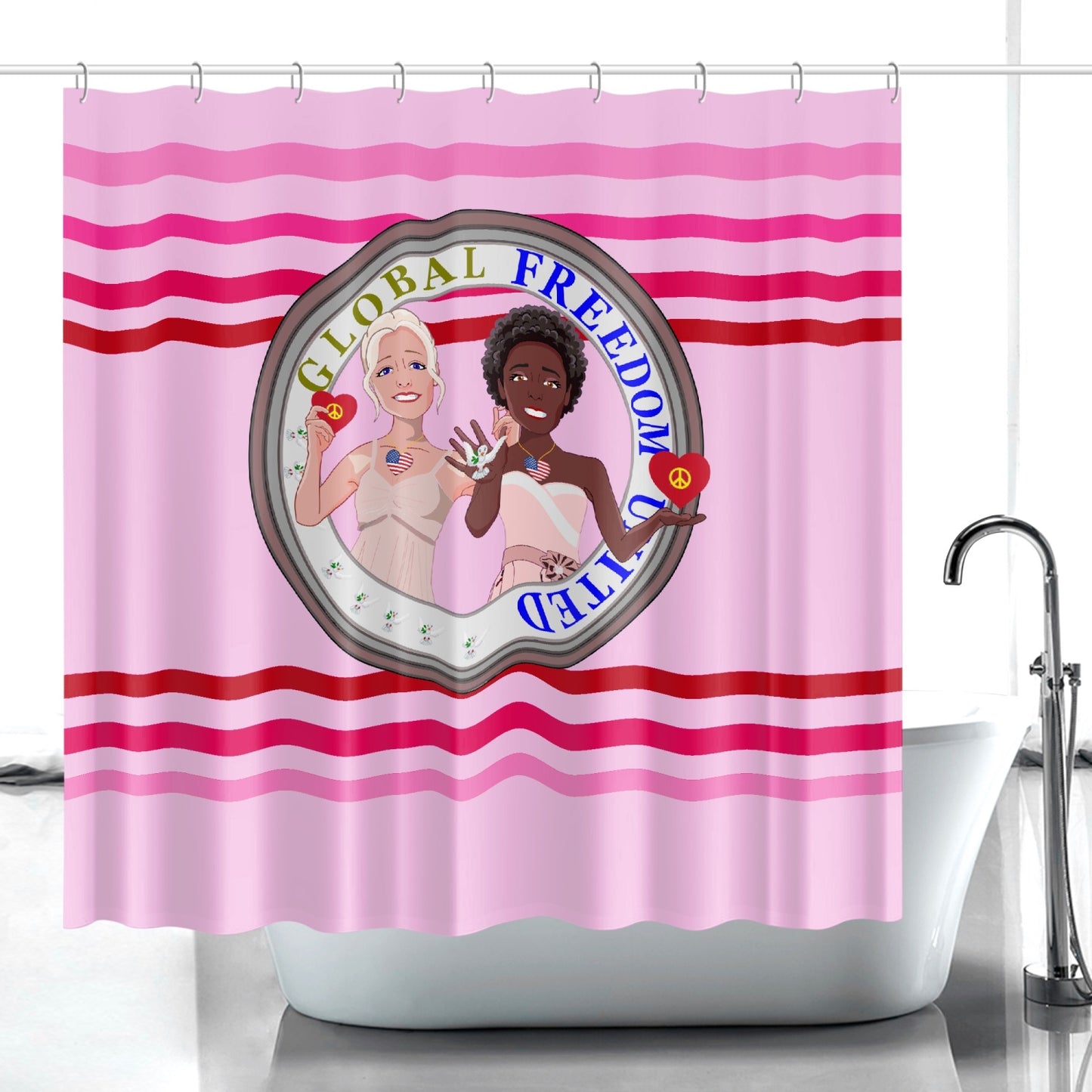 Quick-drying Shower Curtain Quick-drying Shower Curtain GLOBAL FREEDOM UNITED© Men Anti Fascism & Racism USA Pink