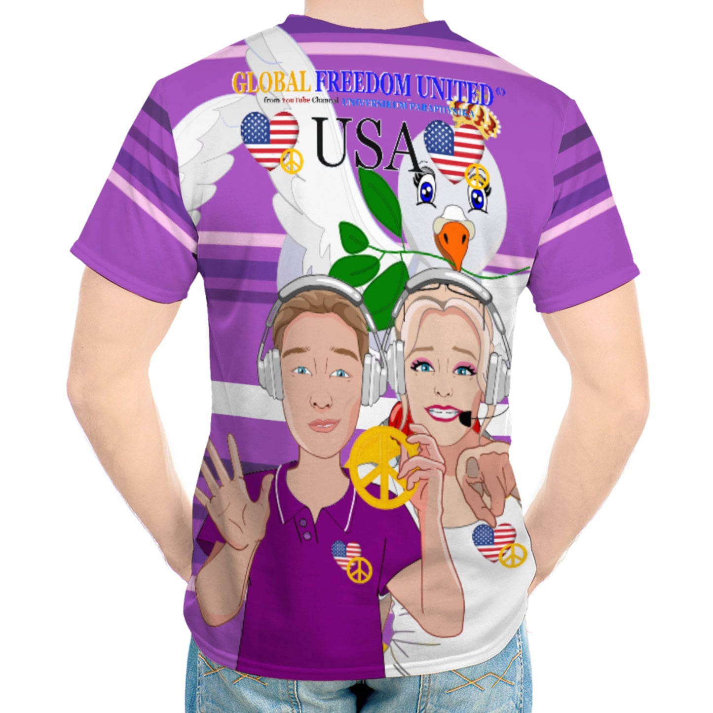 Men´s T-shirt GLOBAL FREEDOM UNITED© Couple USA Wight American Lilac