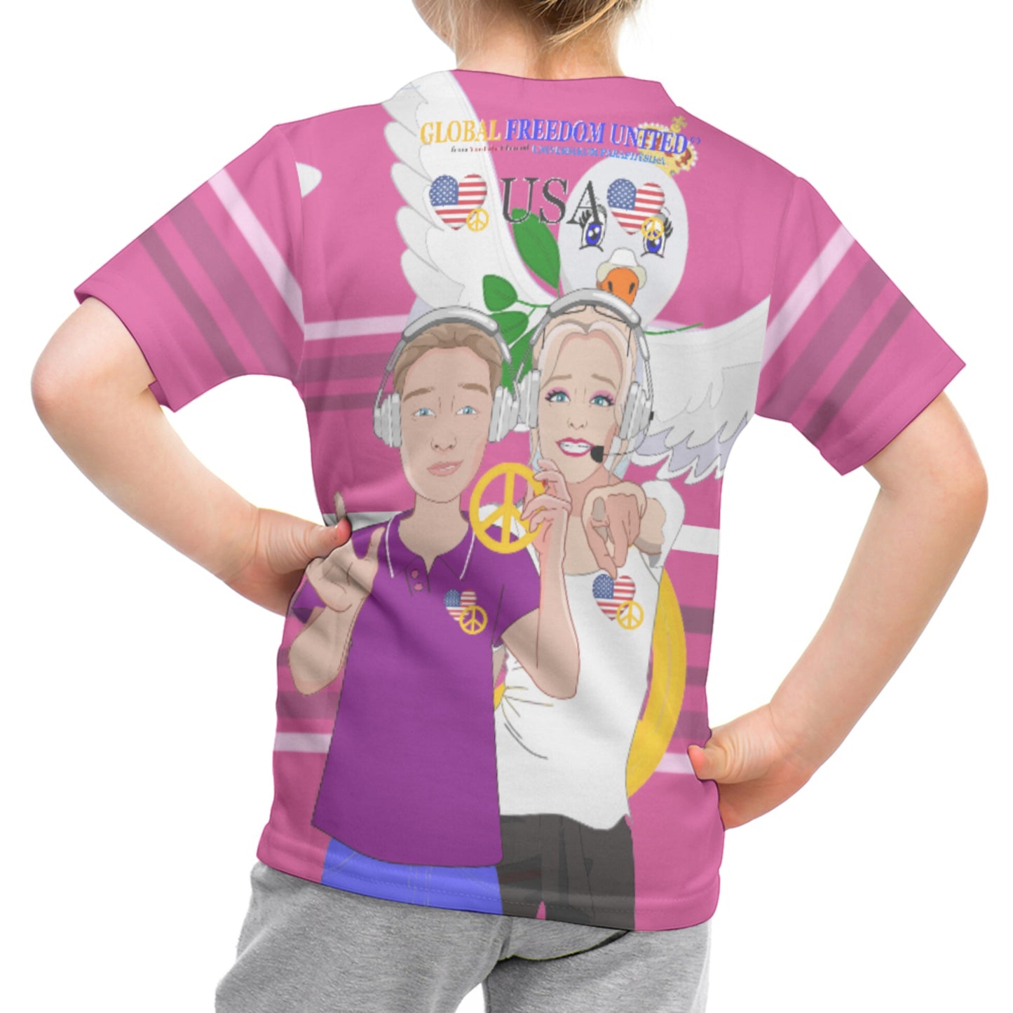 Kit´s T-shirt GLOBAL FREEDOM UNITED© Couple USA Wight American Pink