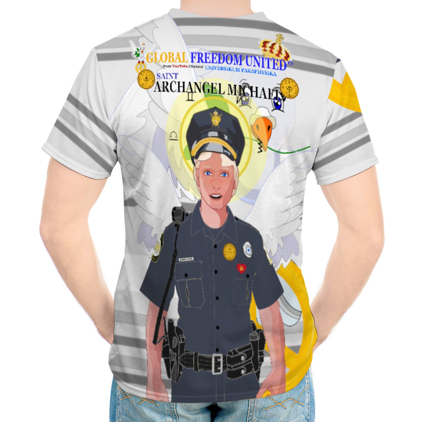 Men´s T-shirt GLOBAL FREEDOM UNITED© Archangel Michael As Policemen Wight