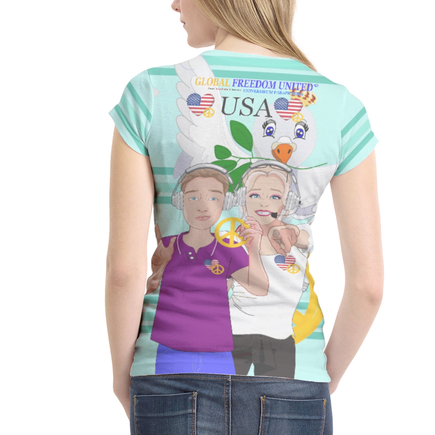 Women´s T-shirt 1 GLOBAL FREEDOM UNITED© Couple USA Wight American Light Green