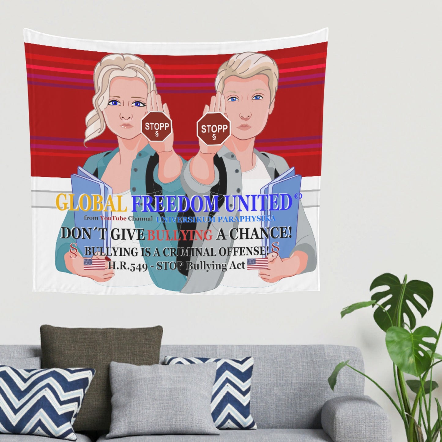 Tapestry GLOBAL FREEDOM UNITED© Anti Bullying USA Red