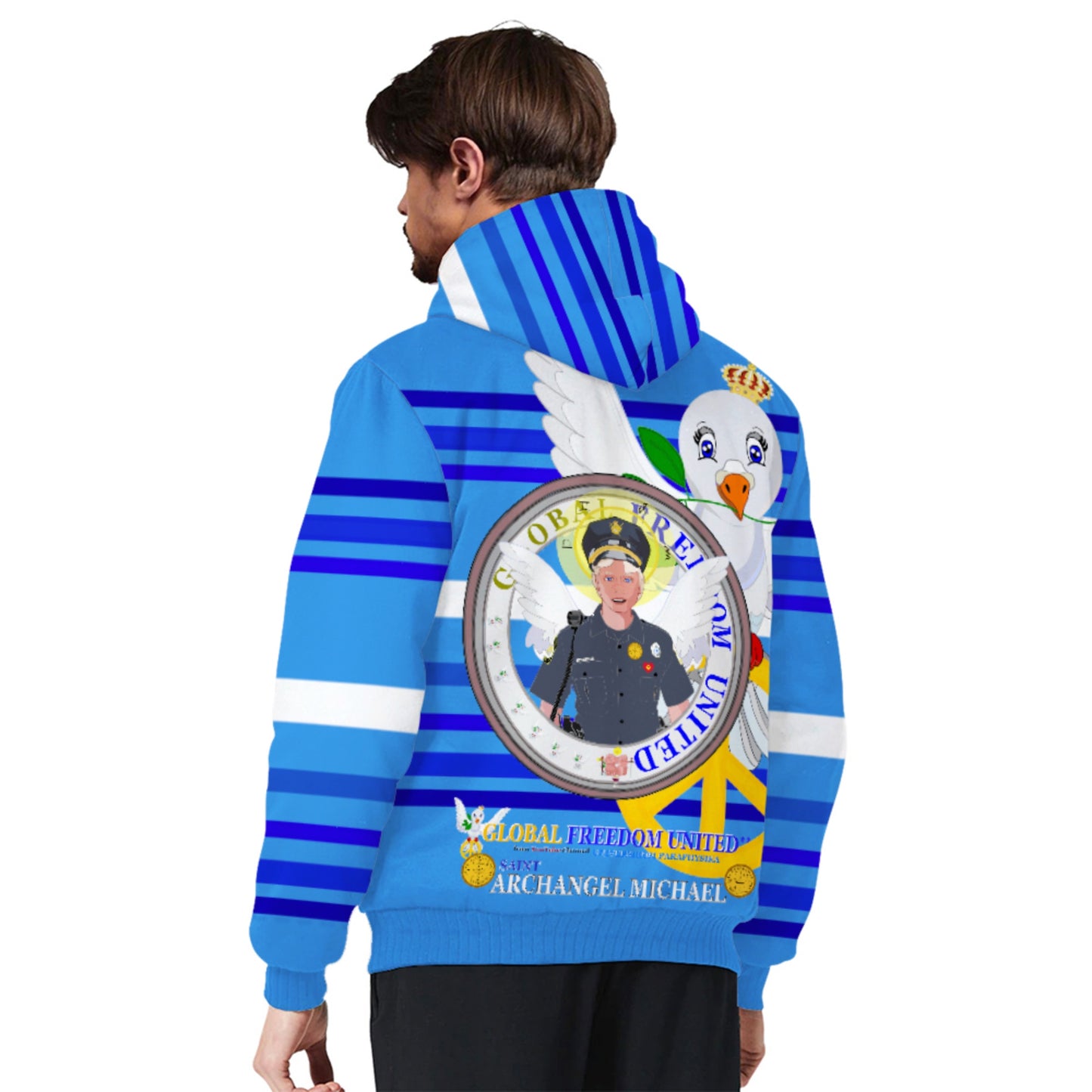 Plush Hoodie GLOBAL FREEDOM UNITED© Archangel Michael As Policemen Deep Blue