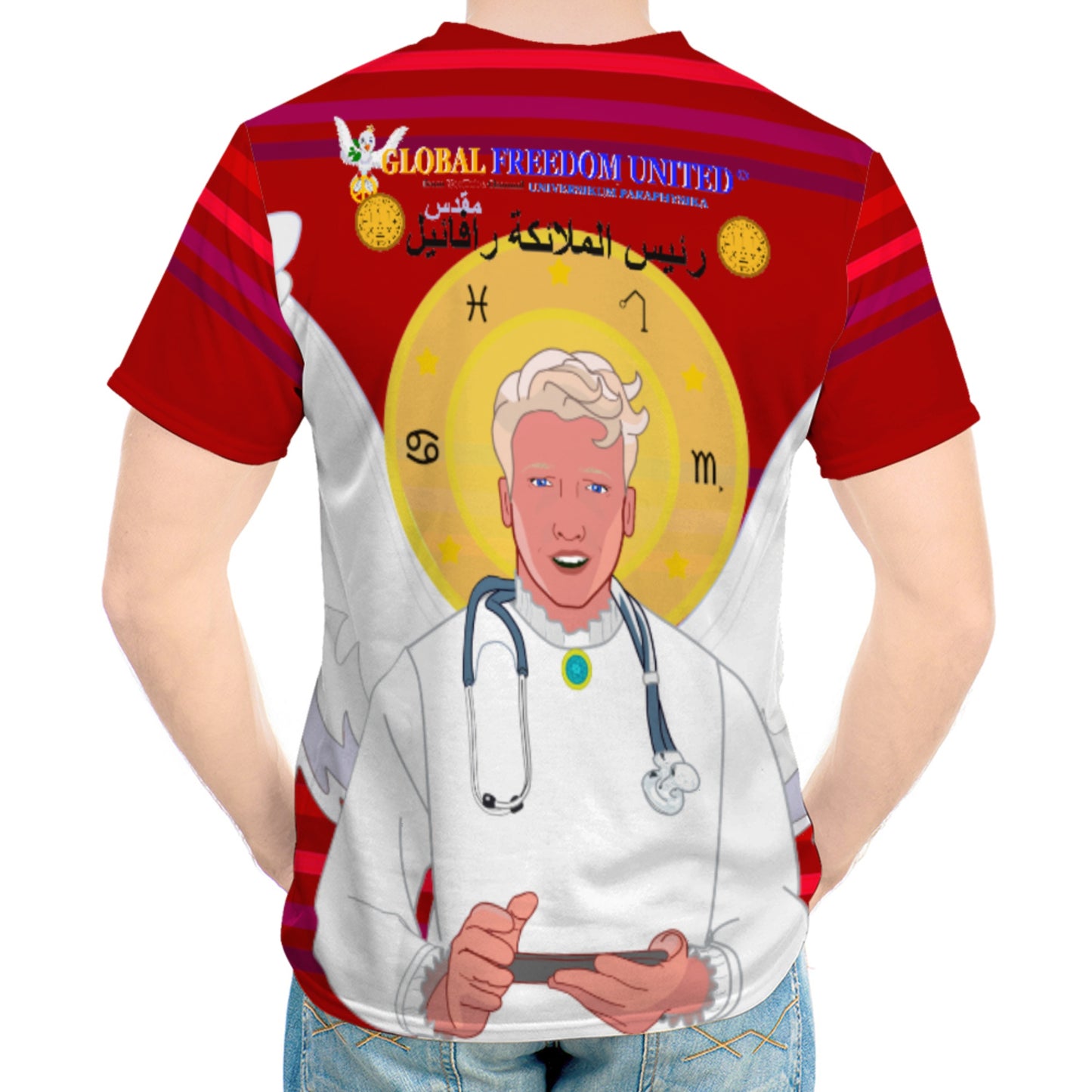 Men´s T-shirt GLOBAL FREEDOM UNITED© Archangel Rafael Arabic Red